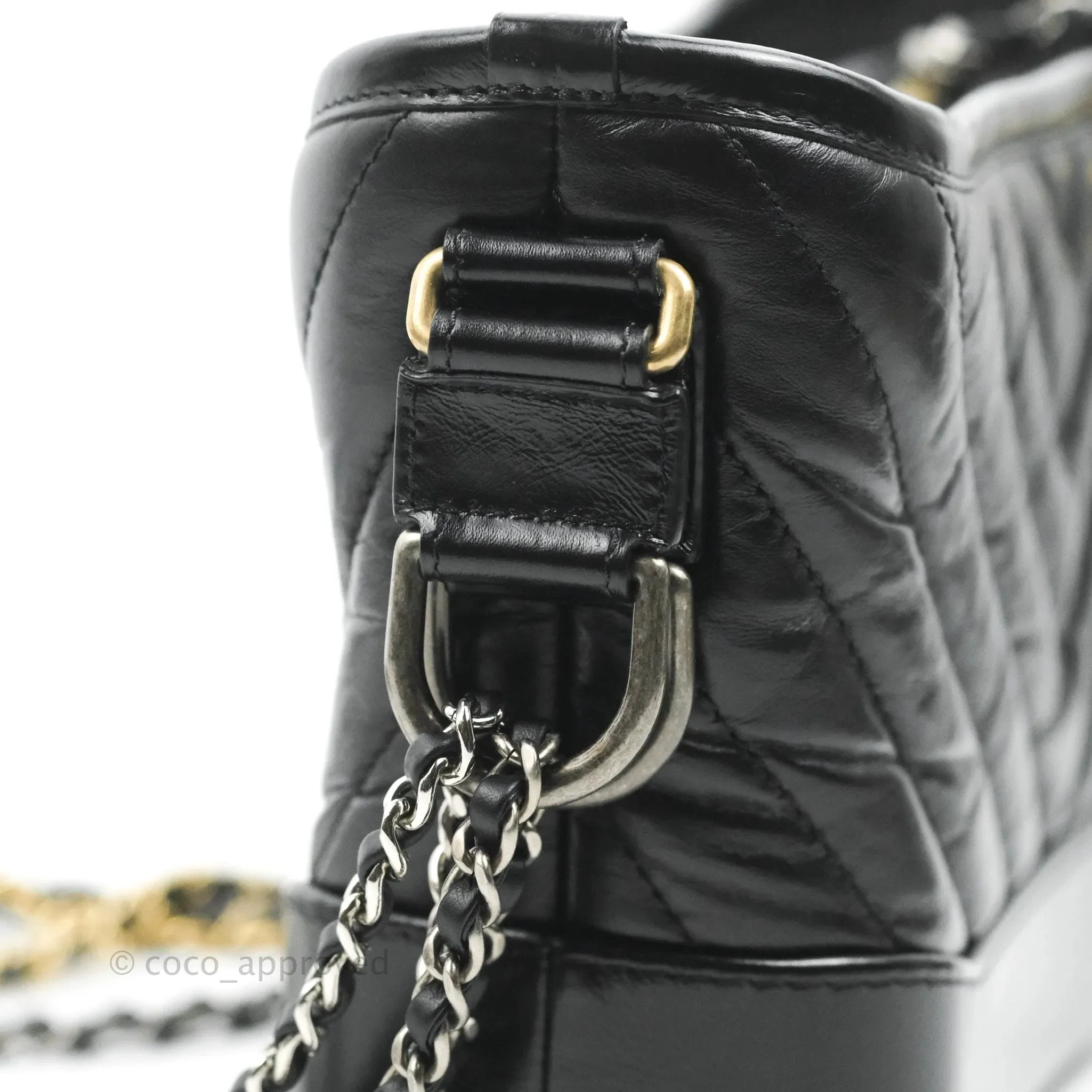 Chanel Calfskin Chevron Small Gabrielle Hobo Black Mixed Hardware