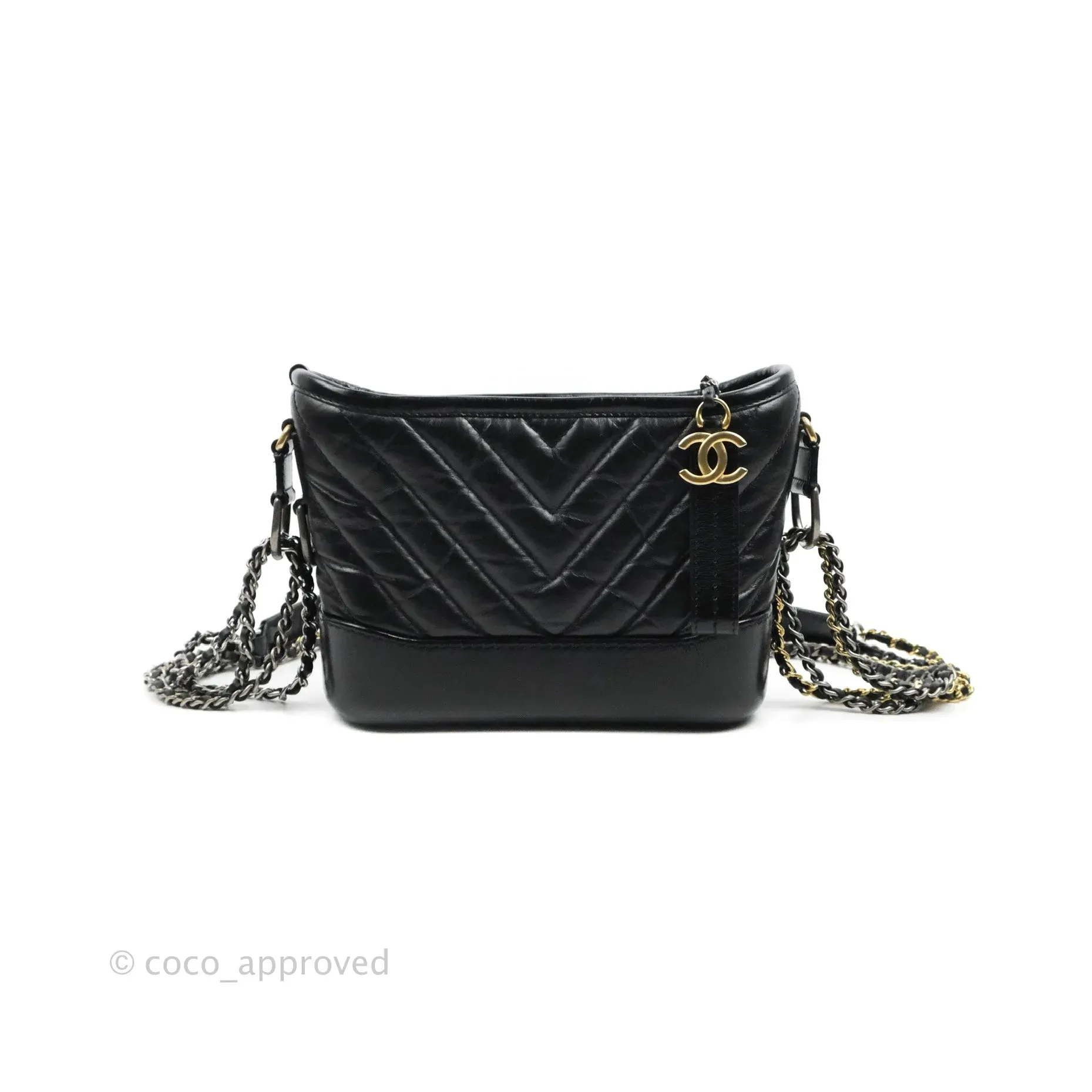 Chanel Calfskin Chevron Small Gabrielle Hobo Black Mixed Hardware