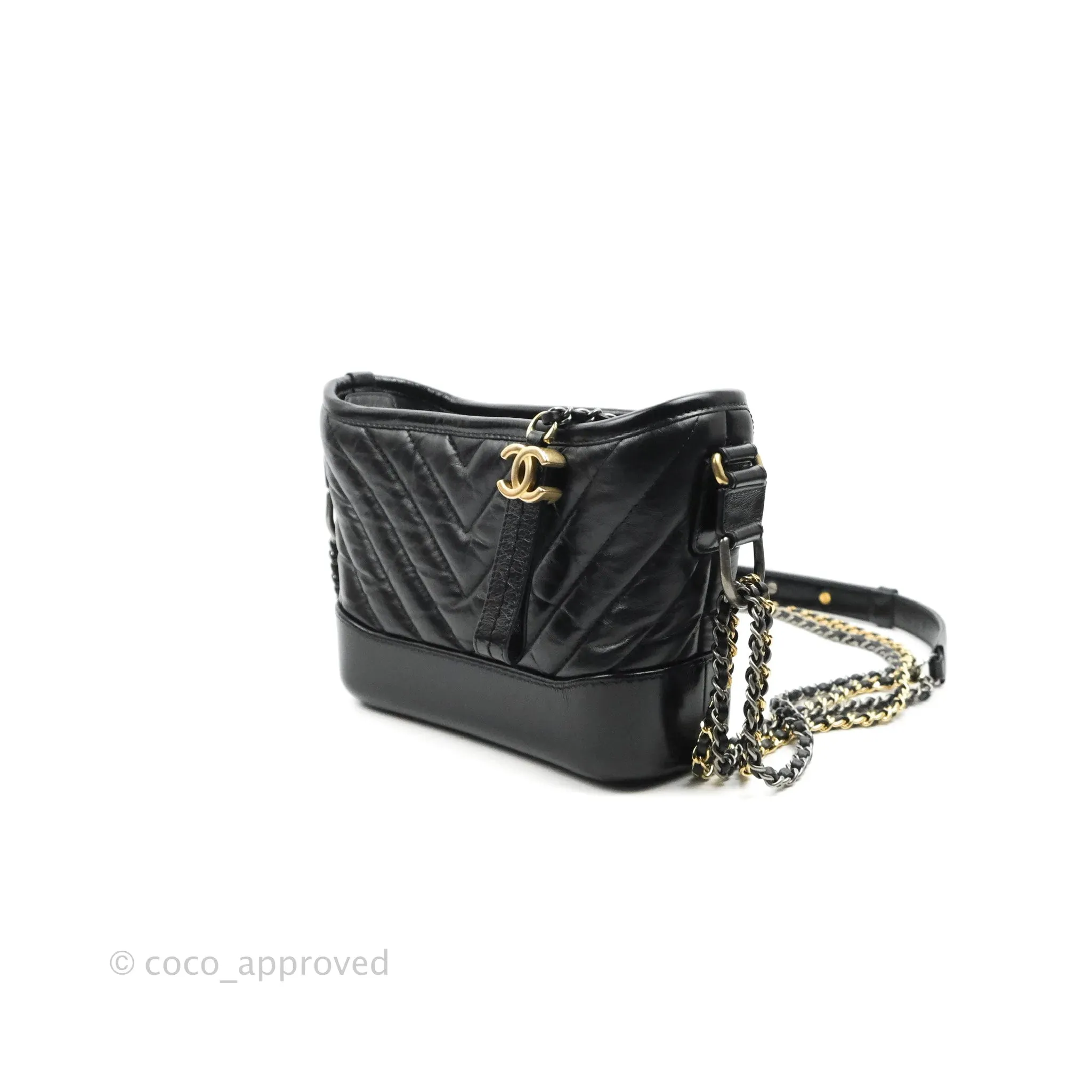 Chanel Calfskin Chevron Small Gabrielle Hobo Black Mixed Hardware