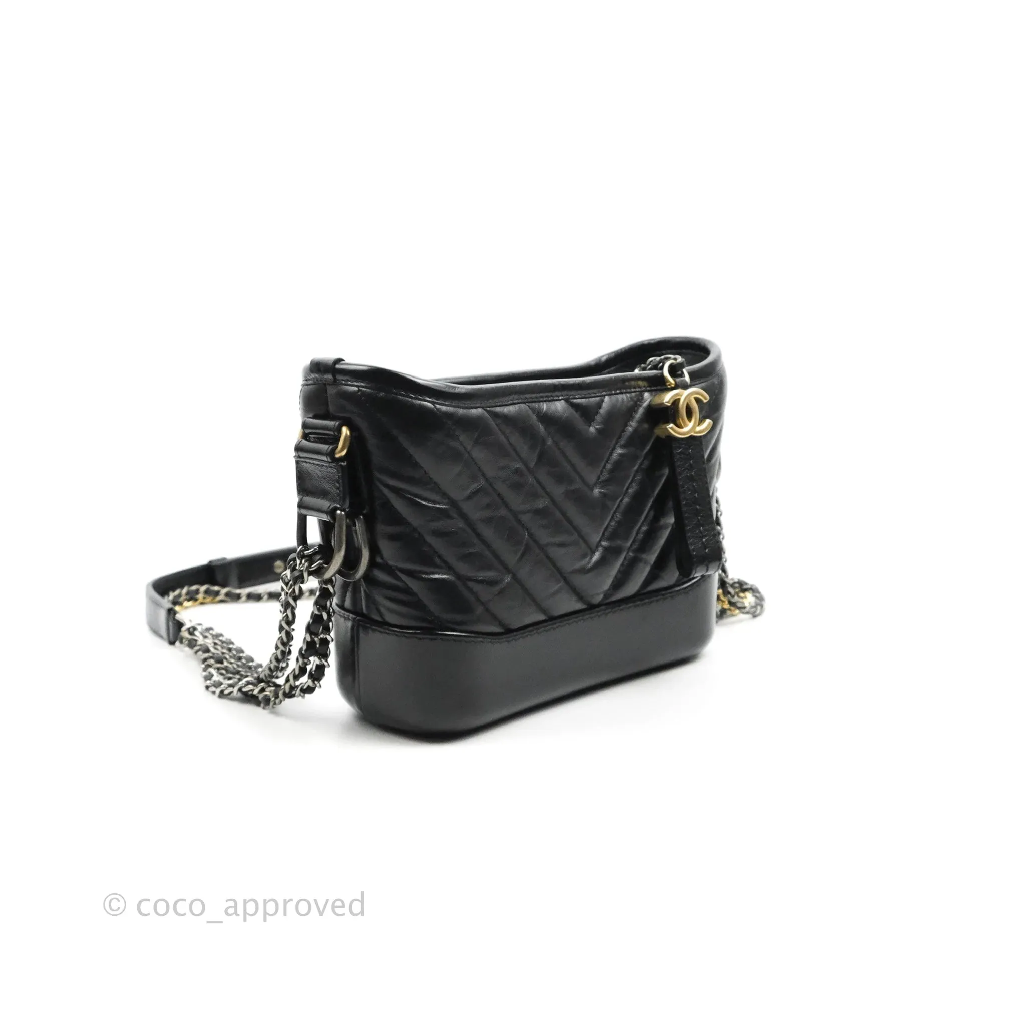Chanel Calfskin Chevron Small Gabrielle Hobo Black Mixed Hardware