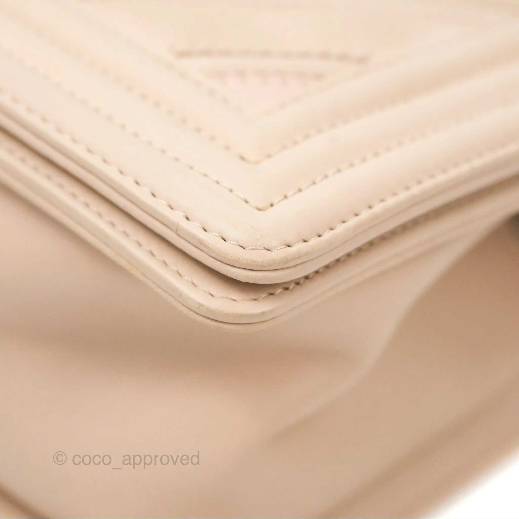 Chanel Chevron Medium Boy Beige Pink Suede Calfskin Aged Gold Hardware