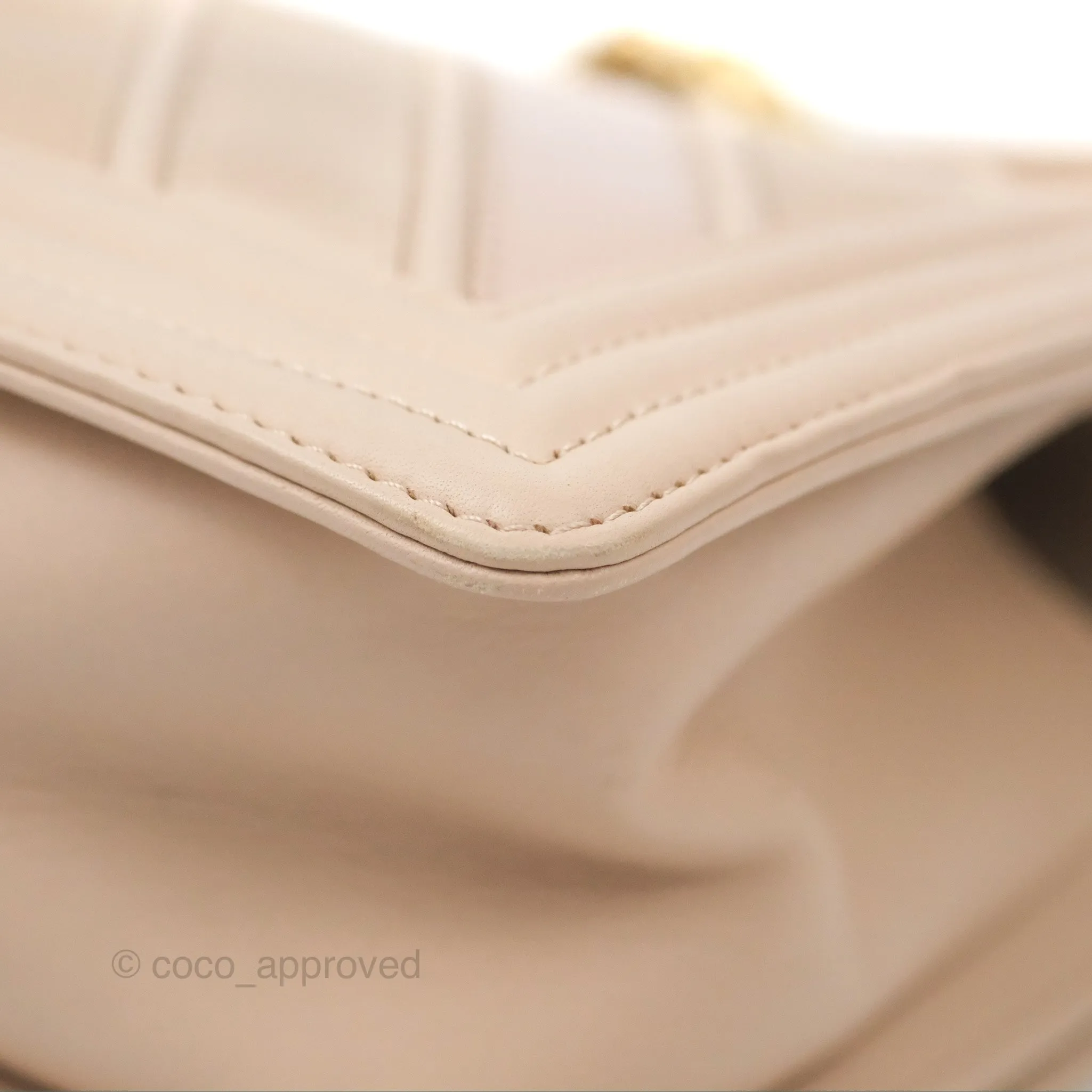 Chanel Chevron Medium Boy Beige Pink Suede Calfskin Aged Gold Hardware
