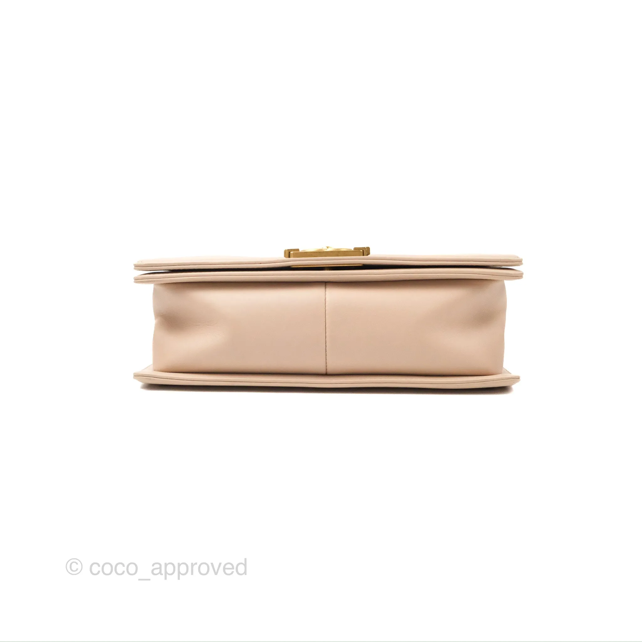 Chanel Chevron Medium Boy Beige Pink Suede Calfskin Aged Gold Hardware