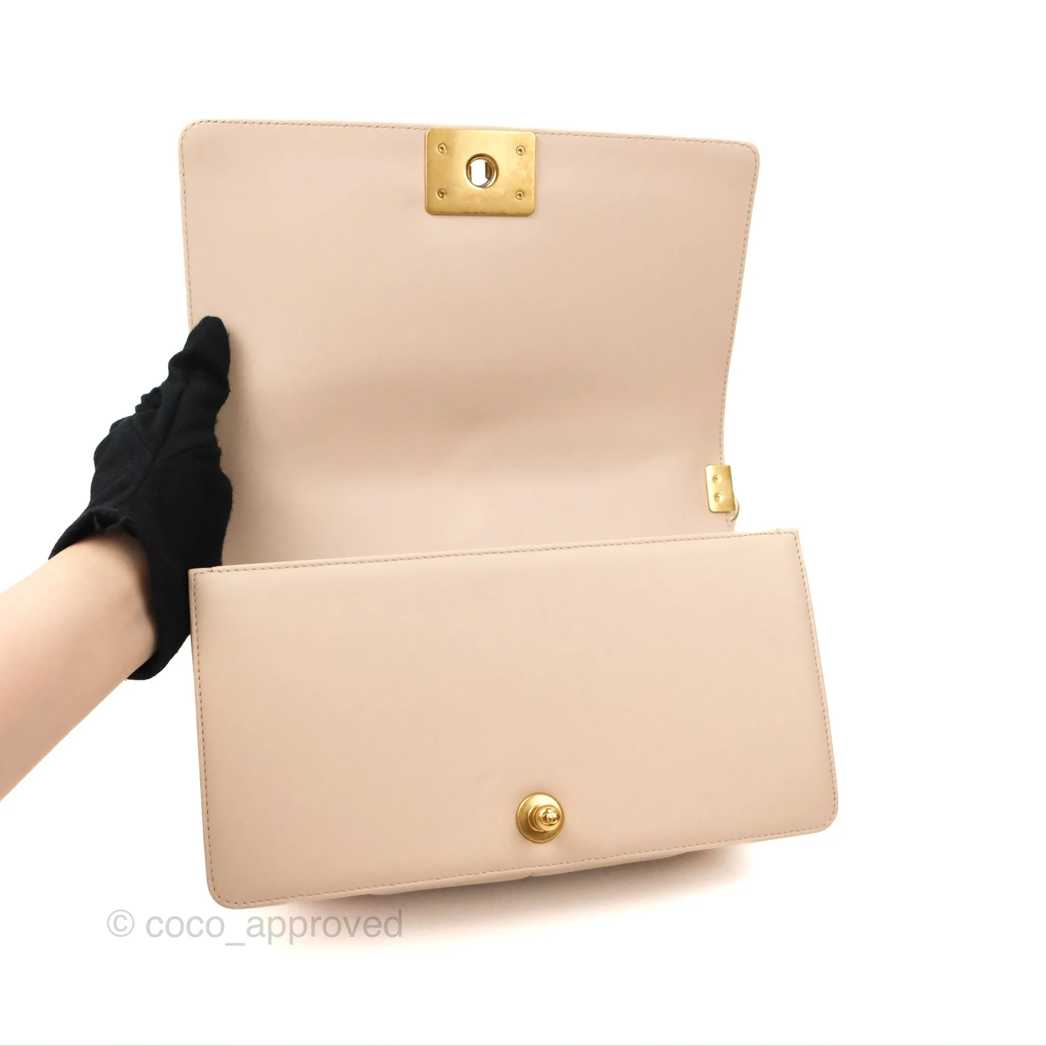 Chanel Chevron Medium Boy Beige Pink Suede Calfskin Aged Gold Hardware