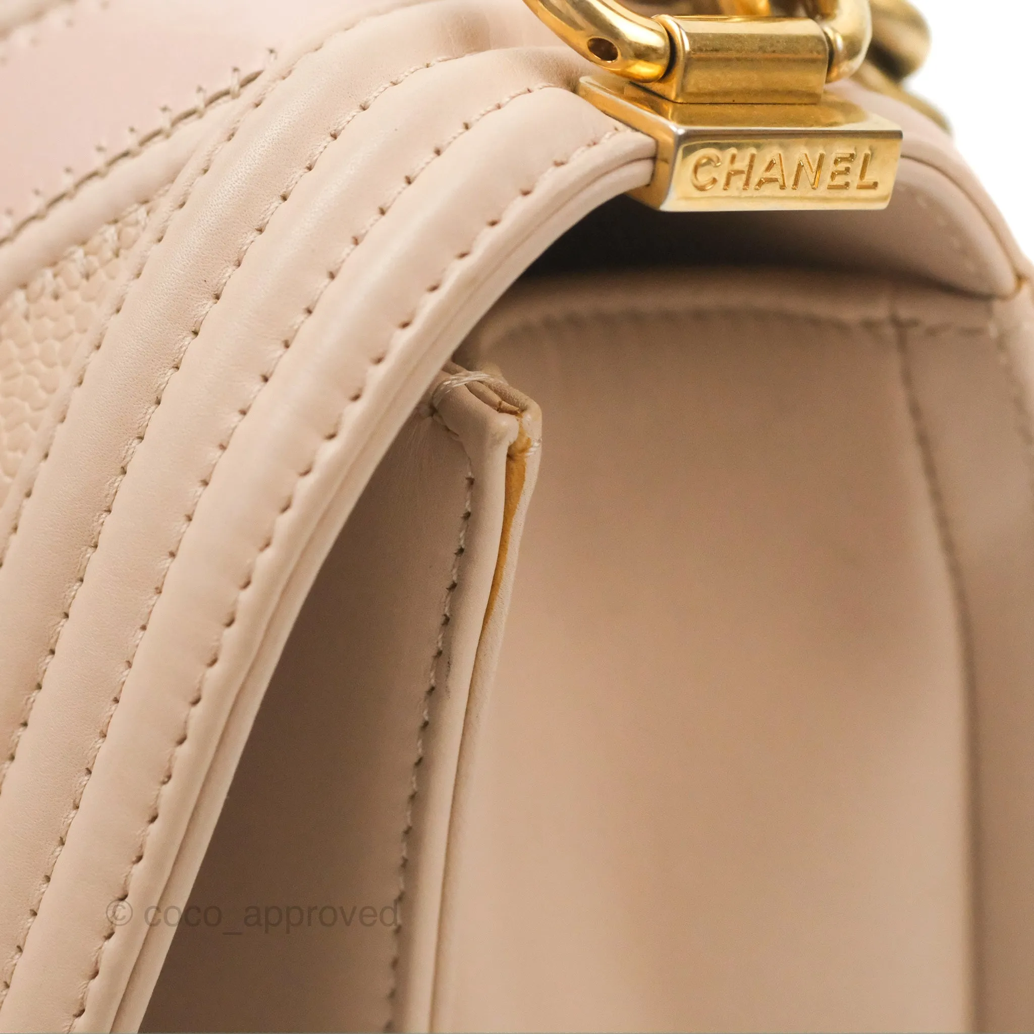 Chanel Chevron Medium Boy Beige Pink Suede Calfskin Aged Gold Hardware