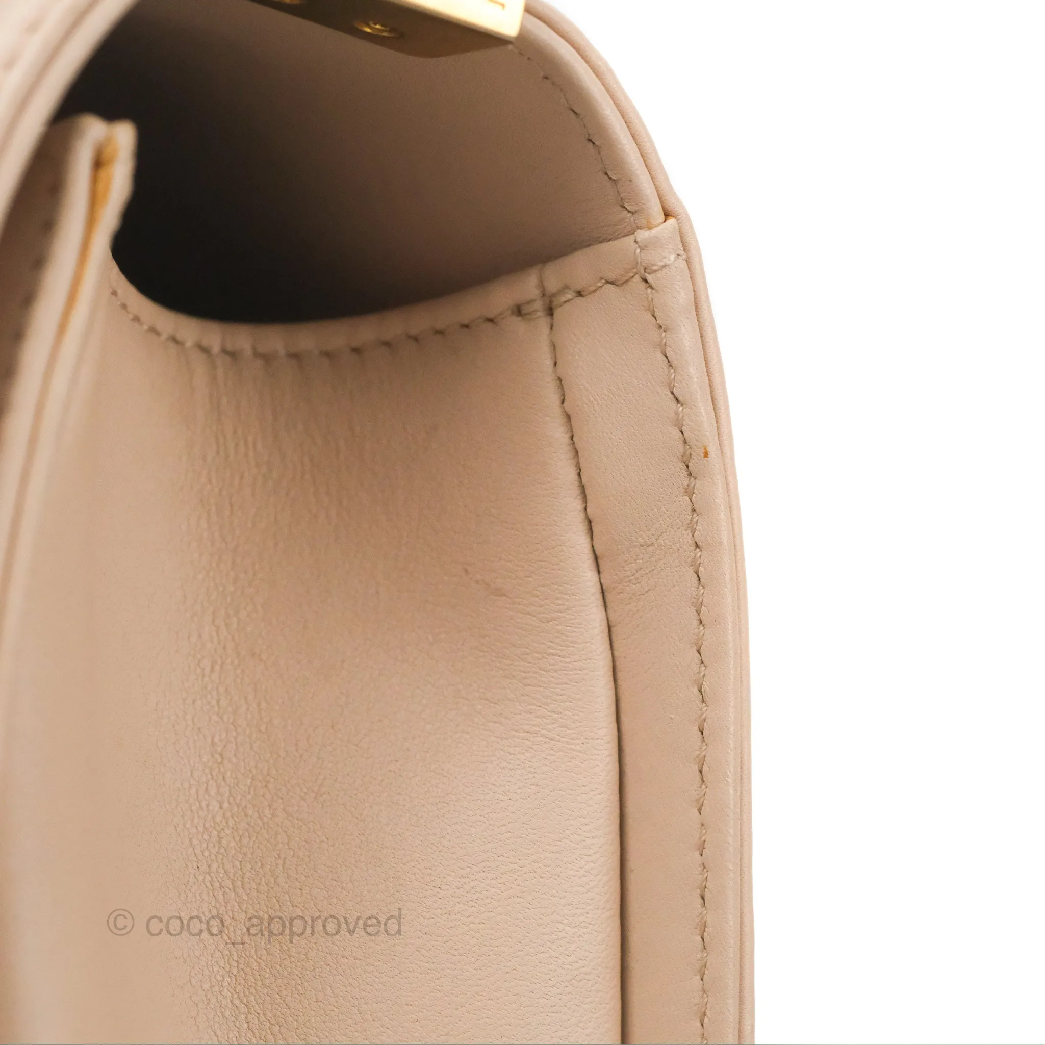 Chanel Chevron Medium Boy Beige Pink Suede Calfskin Aged Gold Hardware