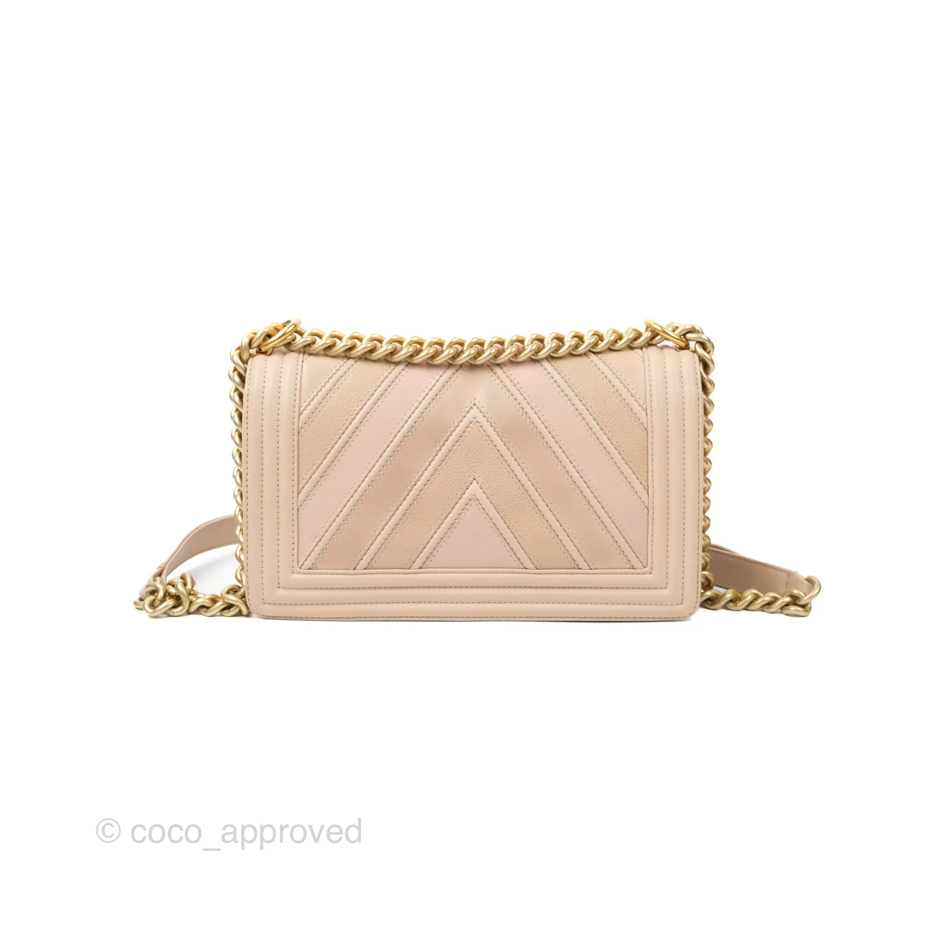 Chanel Chevron Medium Boy Beige Pink Suede Calfskin Aged Gold Hardware