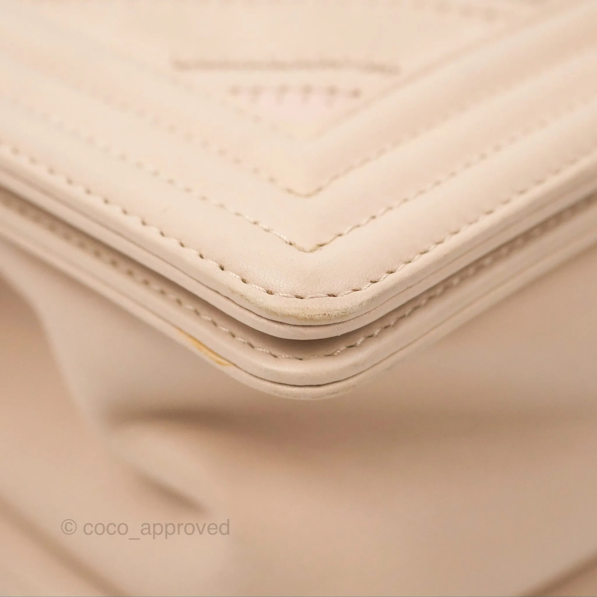 Chanel Chevron Medium Boy Beige Pink Suede Calfskin Aged Gold Hardware