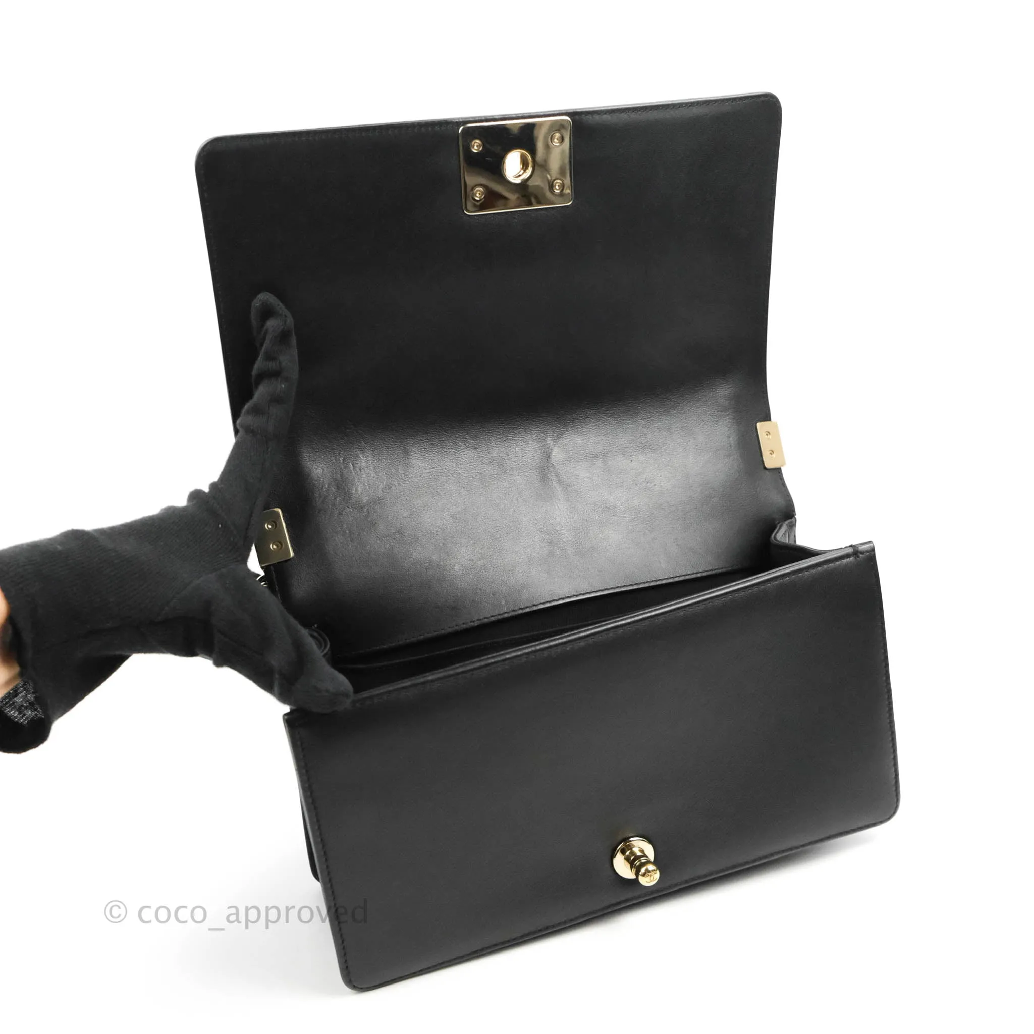 Chanel Chevron Medium Boy Black Calfskin Gold Hardware