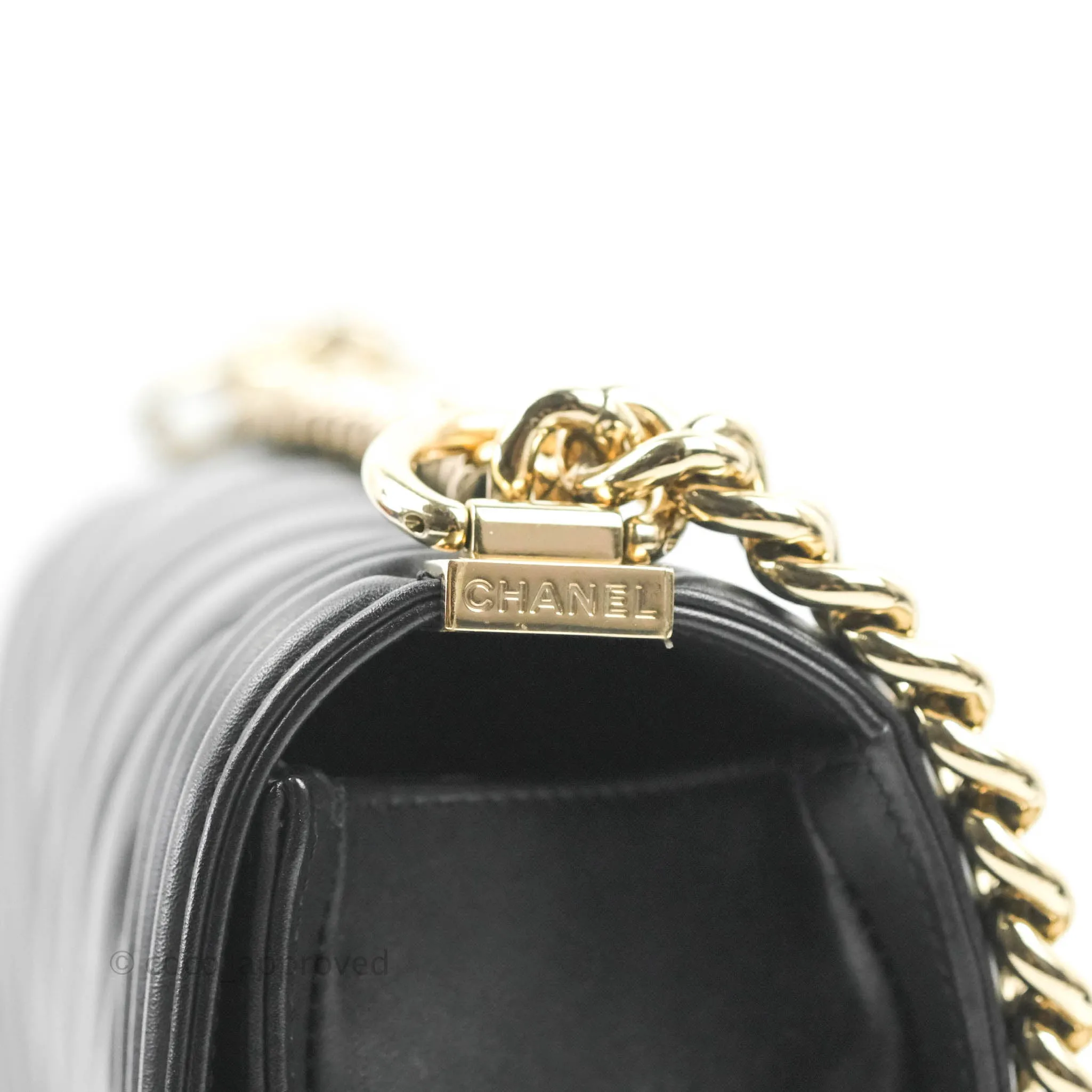 Chanel Chevron Medium Boy Black Calfskin Gold Hardware