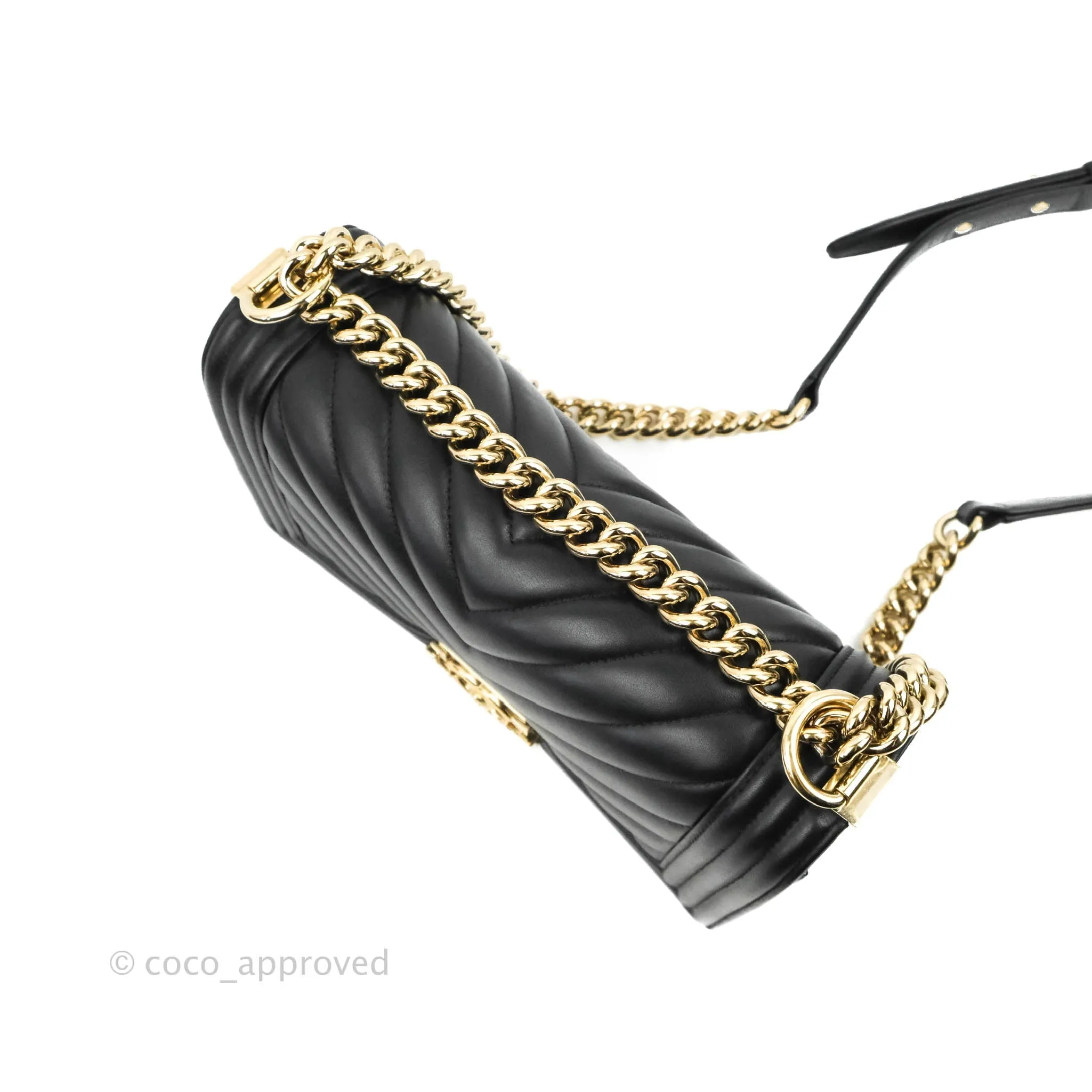 Chanel Chevron Medium Boy Black Calfskin Gold Hardware