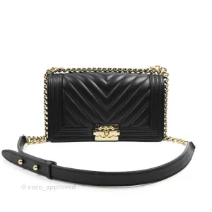 Chanel Chevron Medium Boy Black Calfskin Gold Hardware