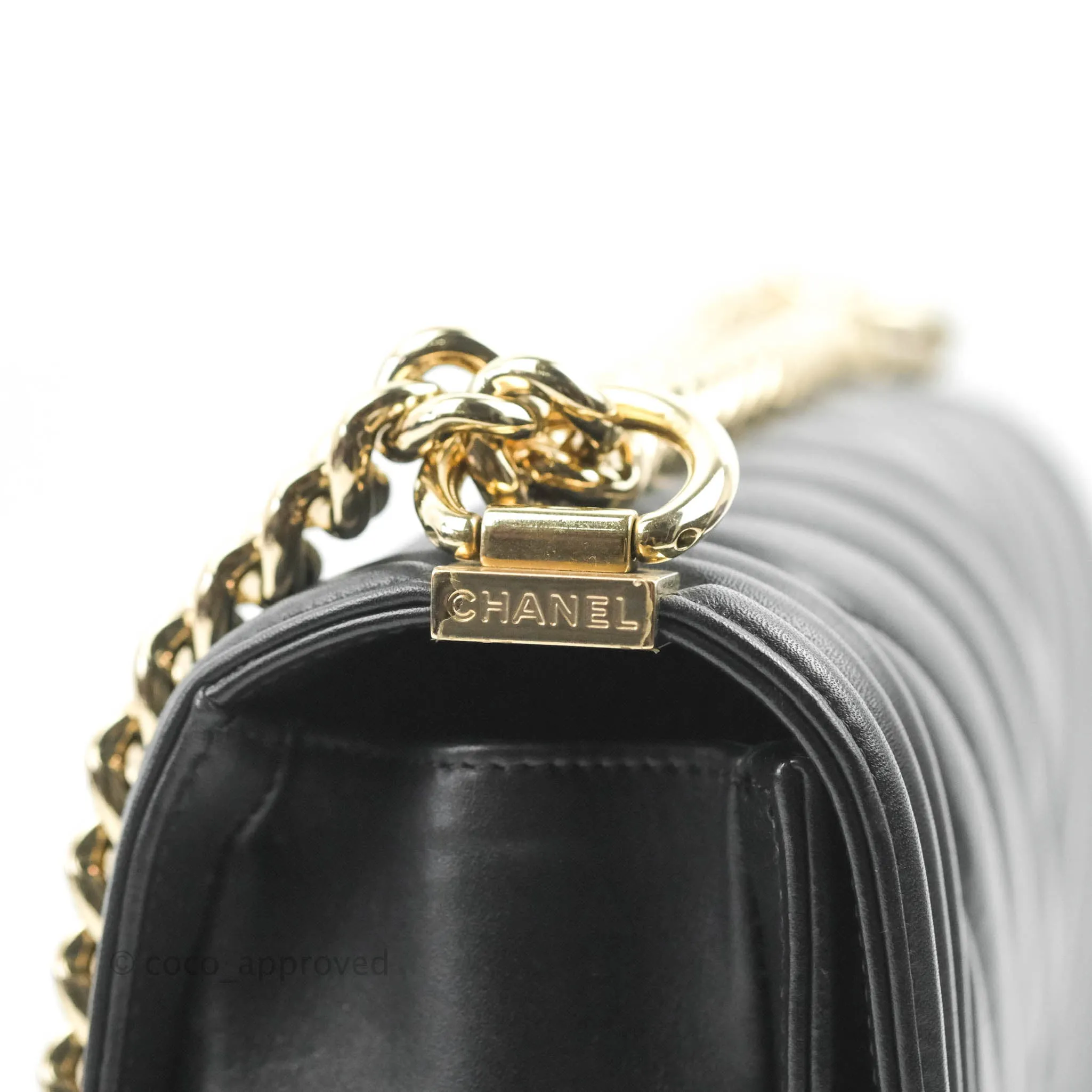 Chanel Chevron Medium Boy Black Calfskin Gold Hardware