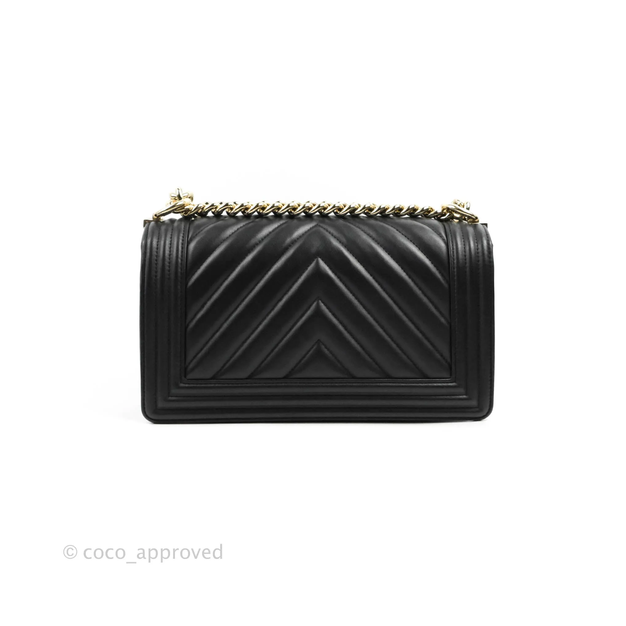 Chanel Chevron Medium Boy Black Calfskin Gold Hardware