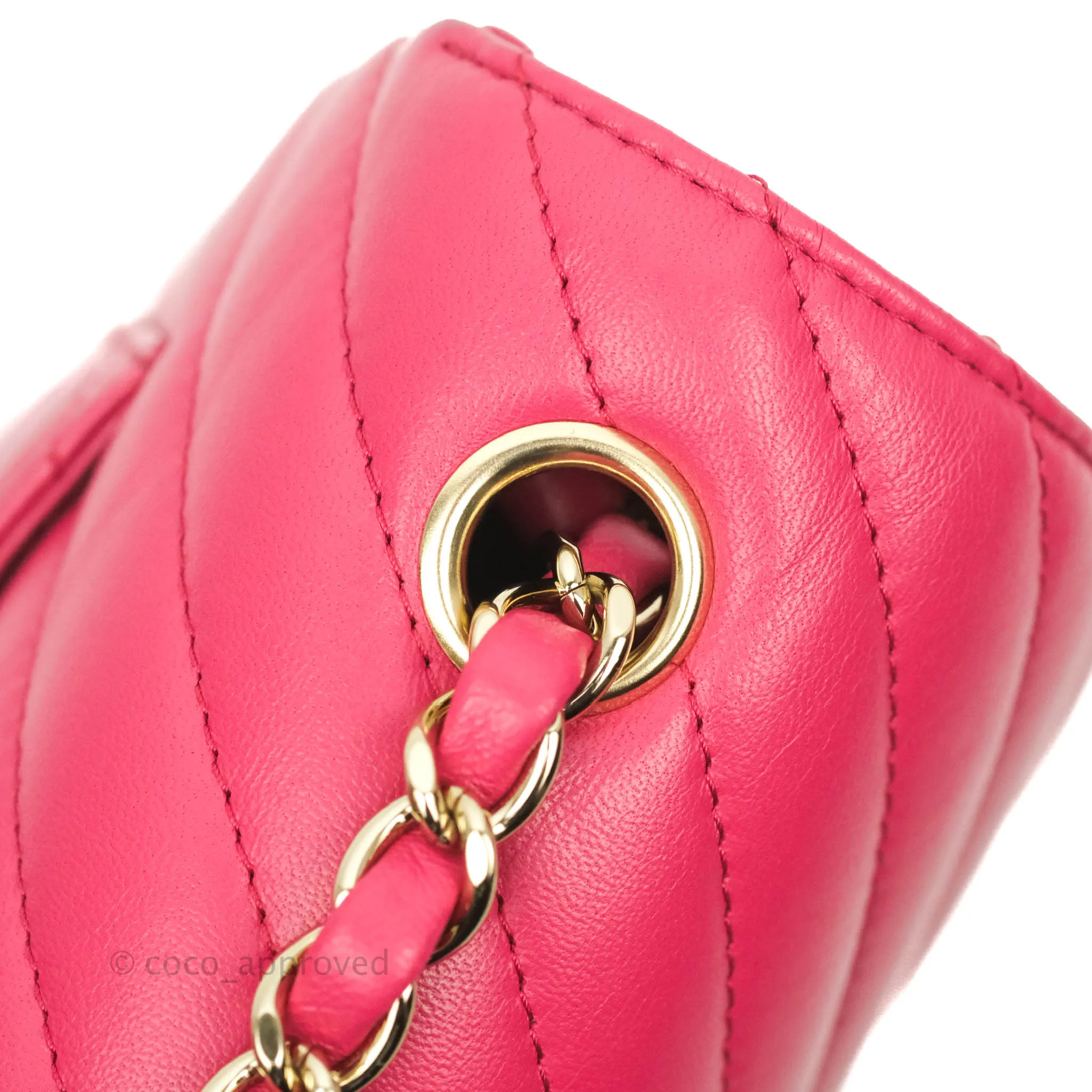 Chanel Chevron Mini Rectangular Flap Pink Lambskin Gold Hardware