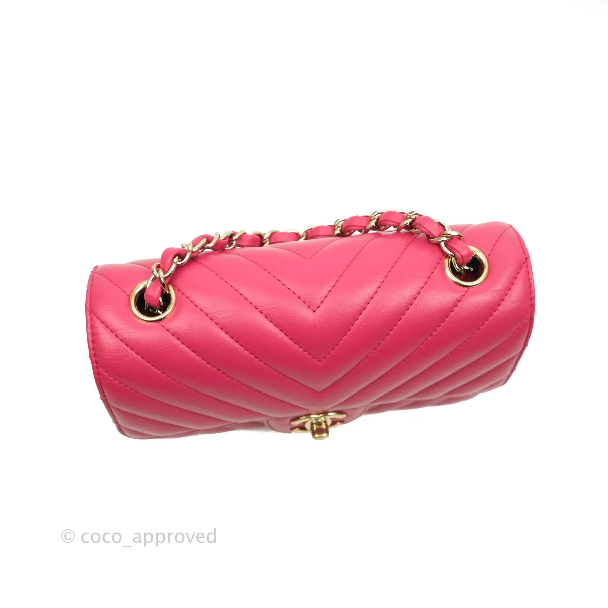 Chanel Chevron Mini Rectangular Flap Pink Lambskin Gold Hardware
