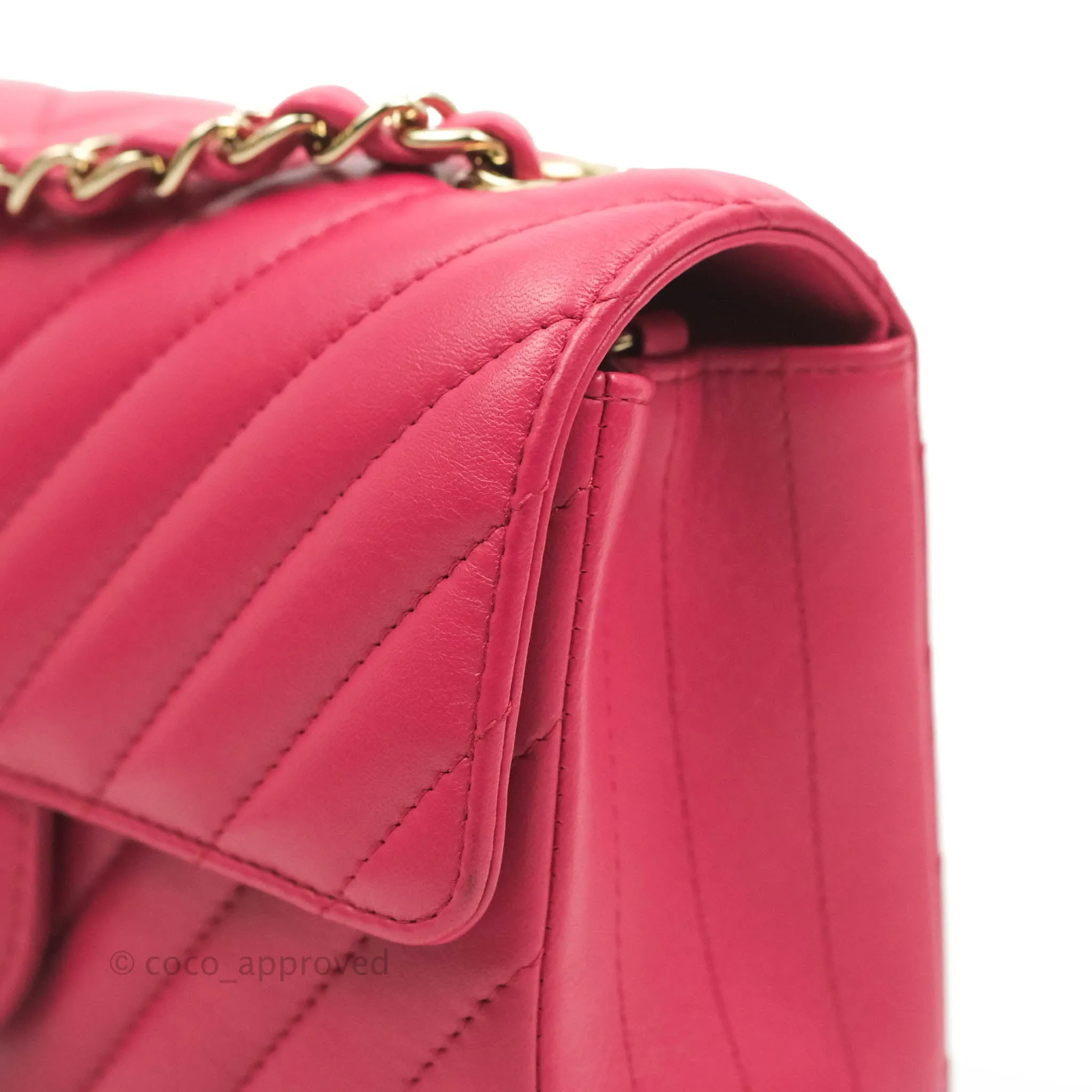 Chanel Chevron Mini Rectangular Flap Pink Lambskin Gold Hardware