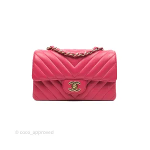 Chanel Chevron Mini Rectangular Flap Pink Lambskin Gold Hardware