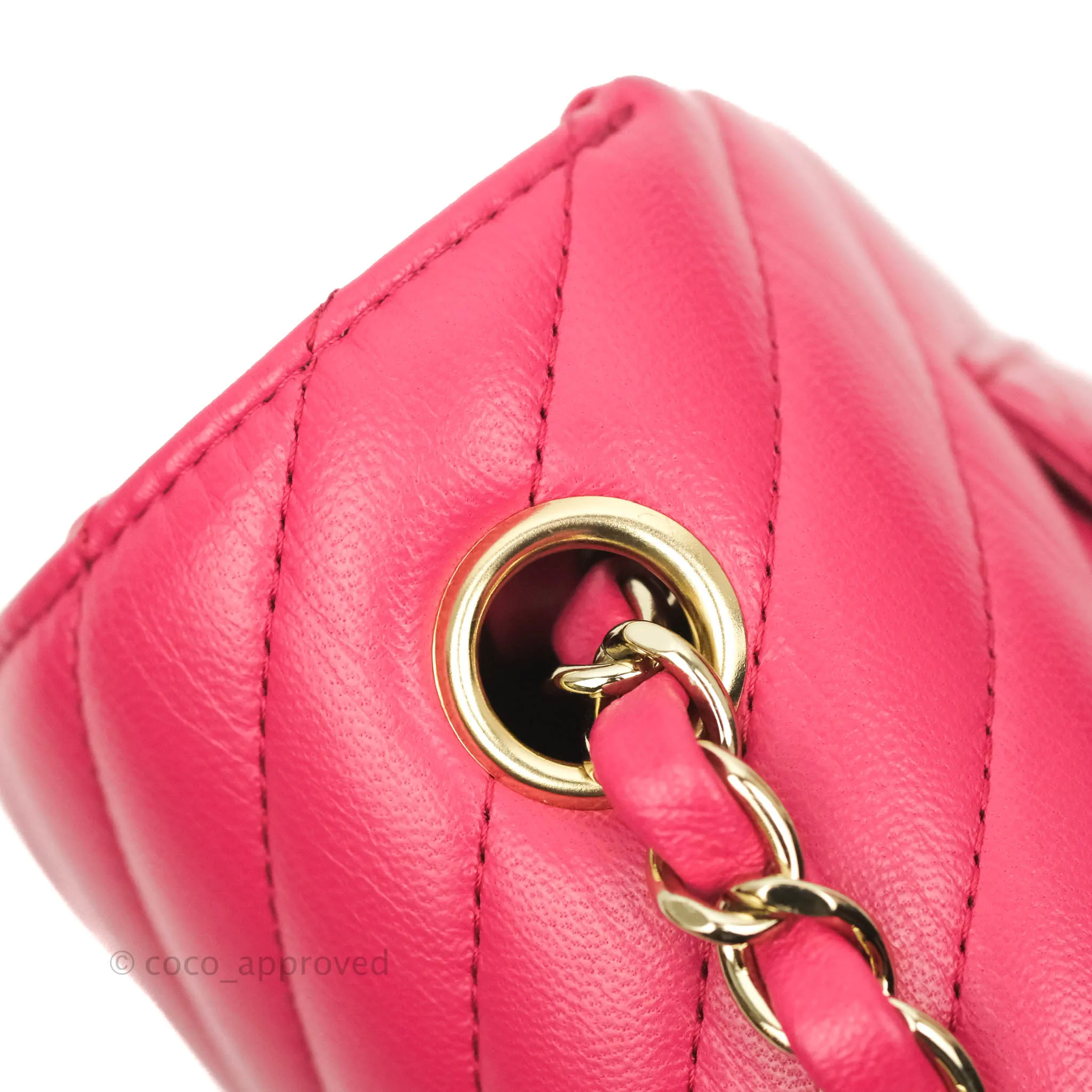 Chanel Chevron Mini Rectangular Flap Pink Lambskin Gold Hardware
