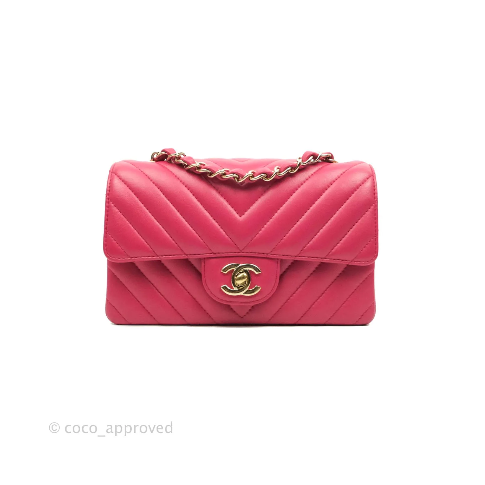 Chanel Chevron Mini Rectangular Flap Pink Lambskin Gold Hardware