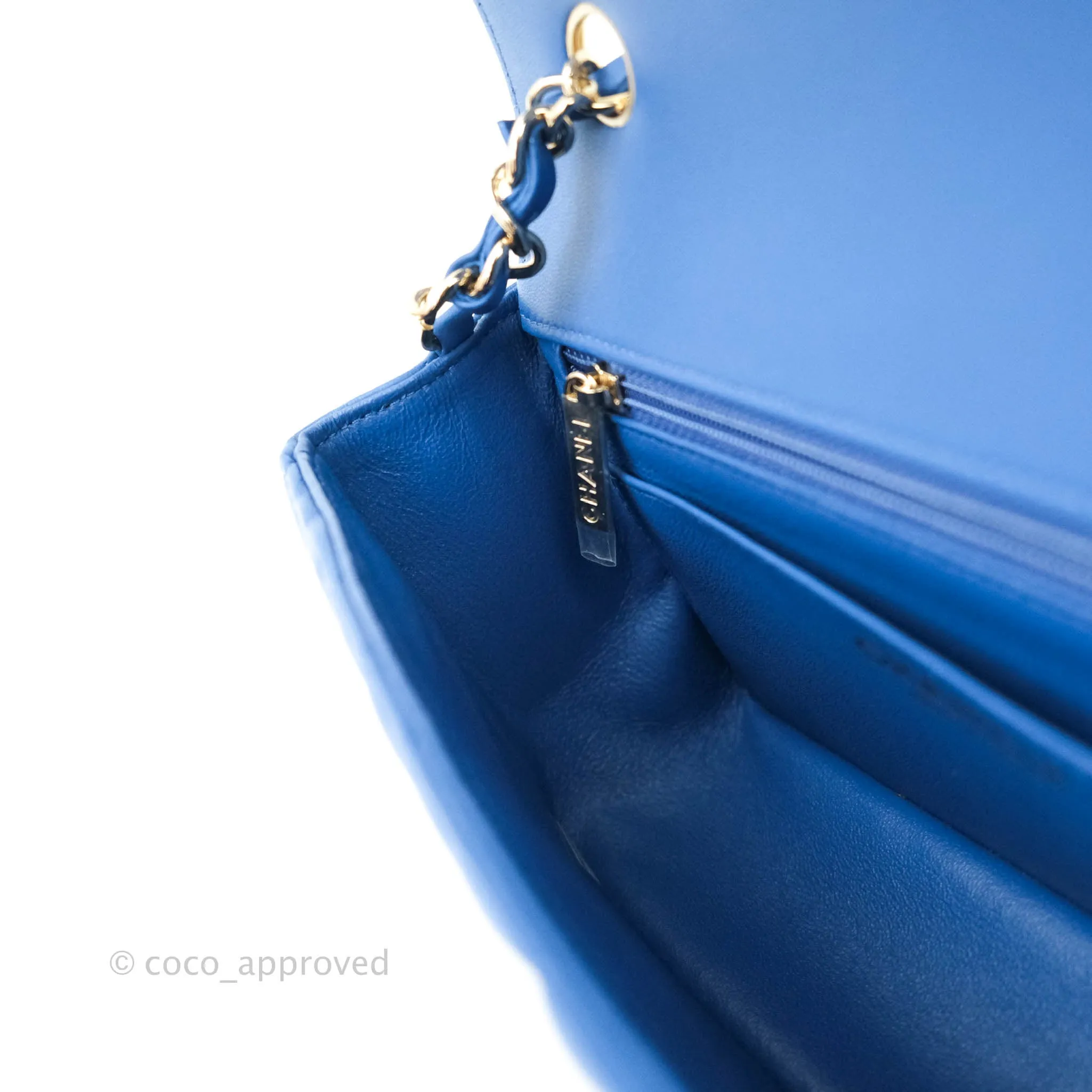 Chanel Chevron Mini Rectangular Lambskin Flap Blue Gold Hardware