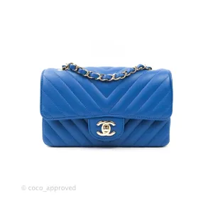 Chanel Chevron Mini Rectangular Lambskin Flap Blue Gold Hardware
