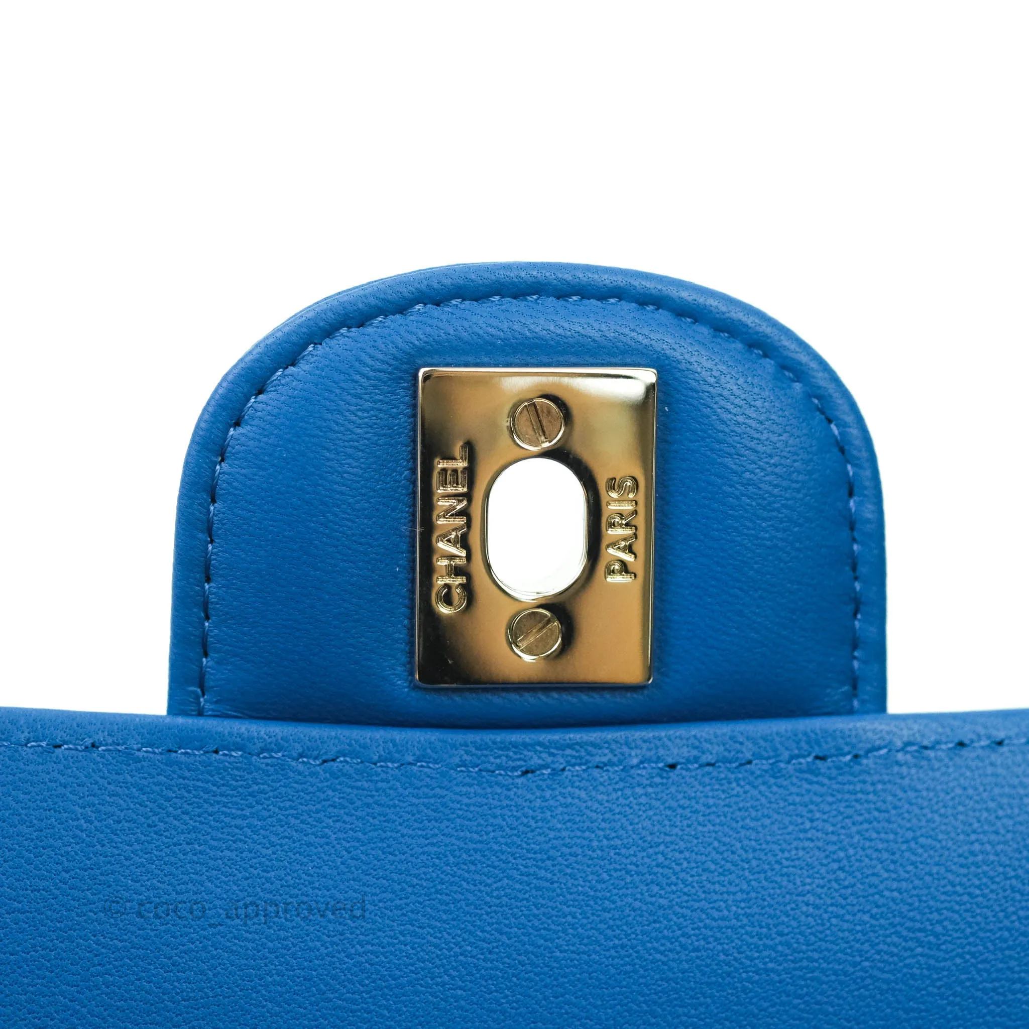 Chanel Chevron Mini Rectangular Lambskin Flap Blue Gold Hardware