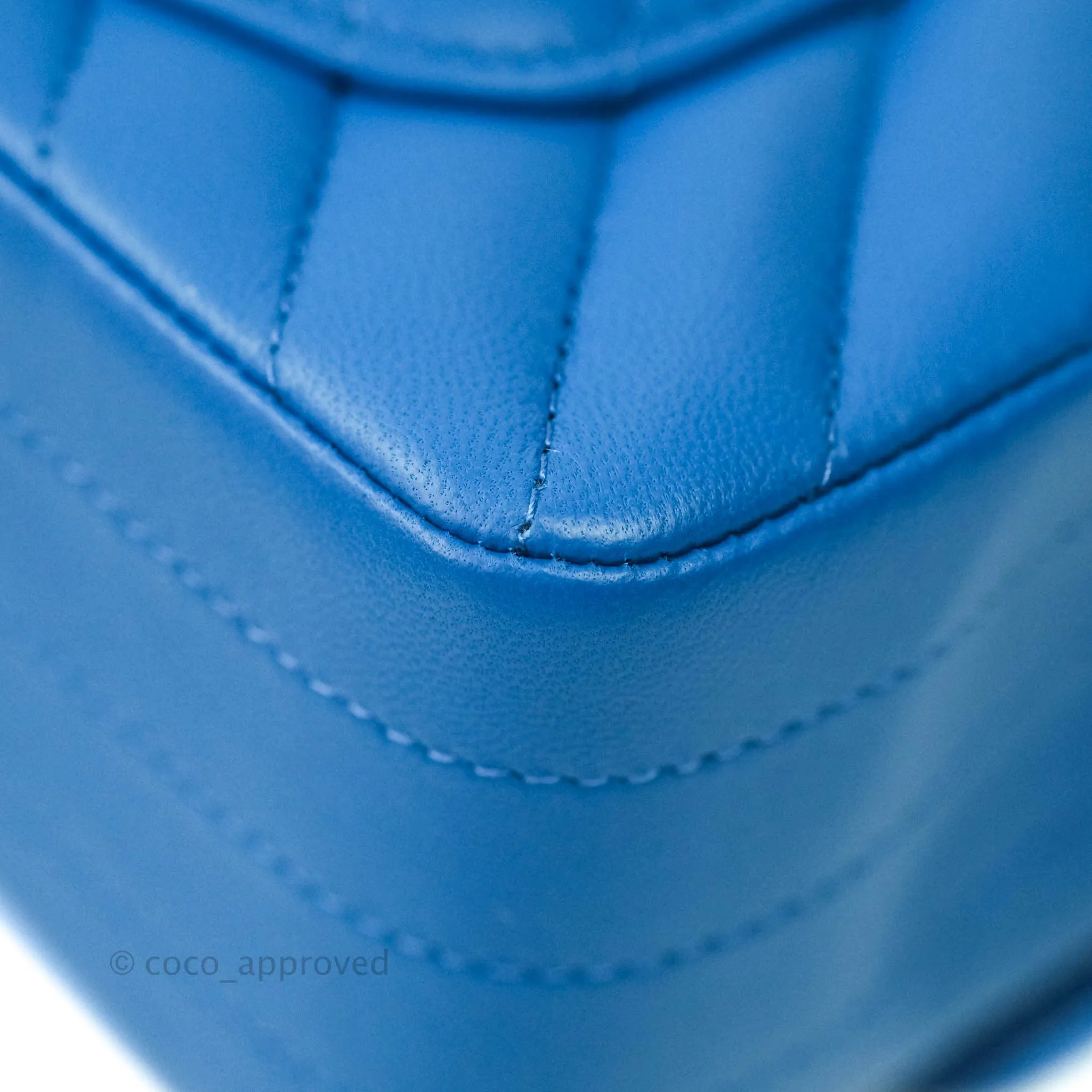 Chanel Chevron Mini Rectangular Lambskin Flap Blue Gold Hardware