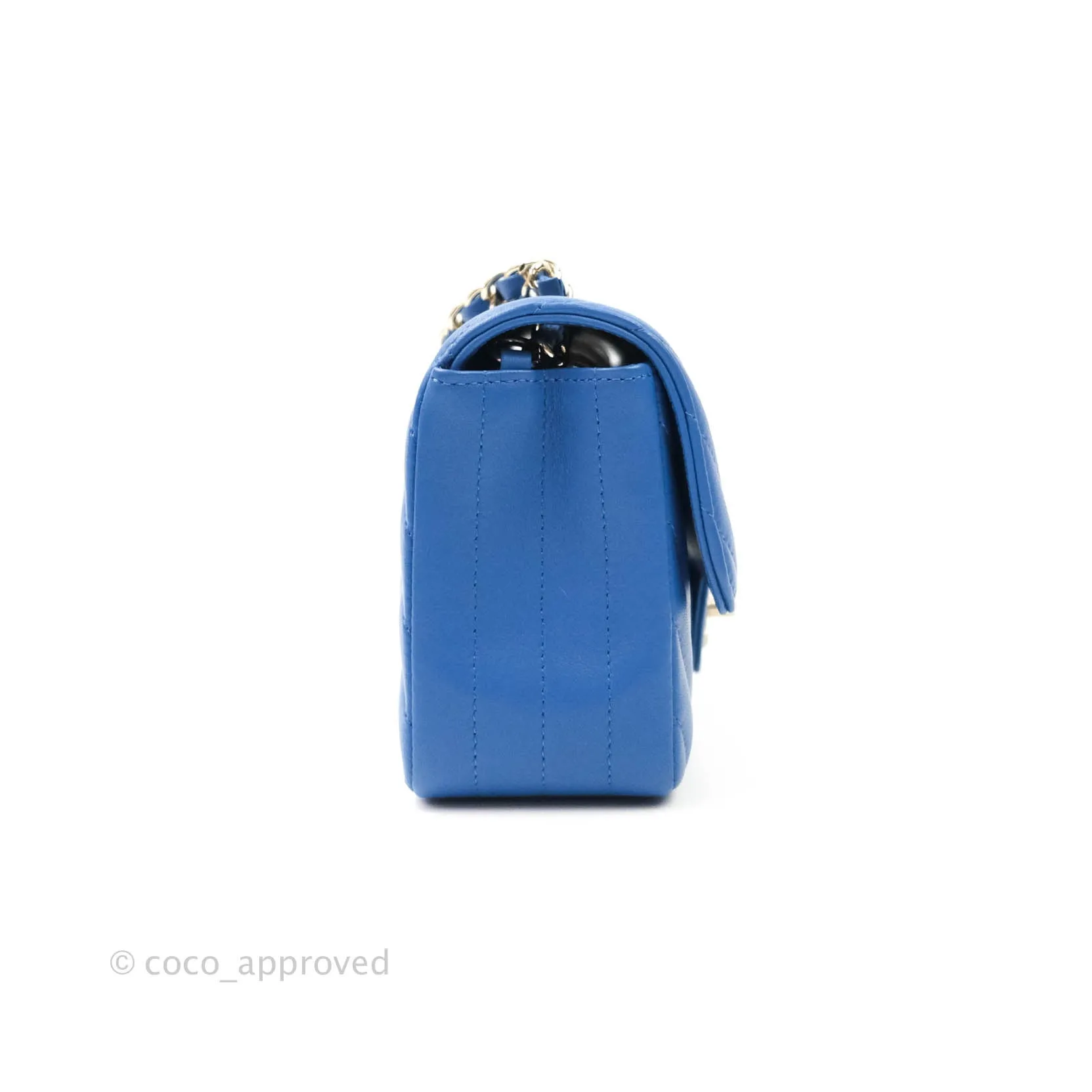Chanel Chevron Mini Rectangular Lambskin Flap Blue Gold Hardware