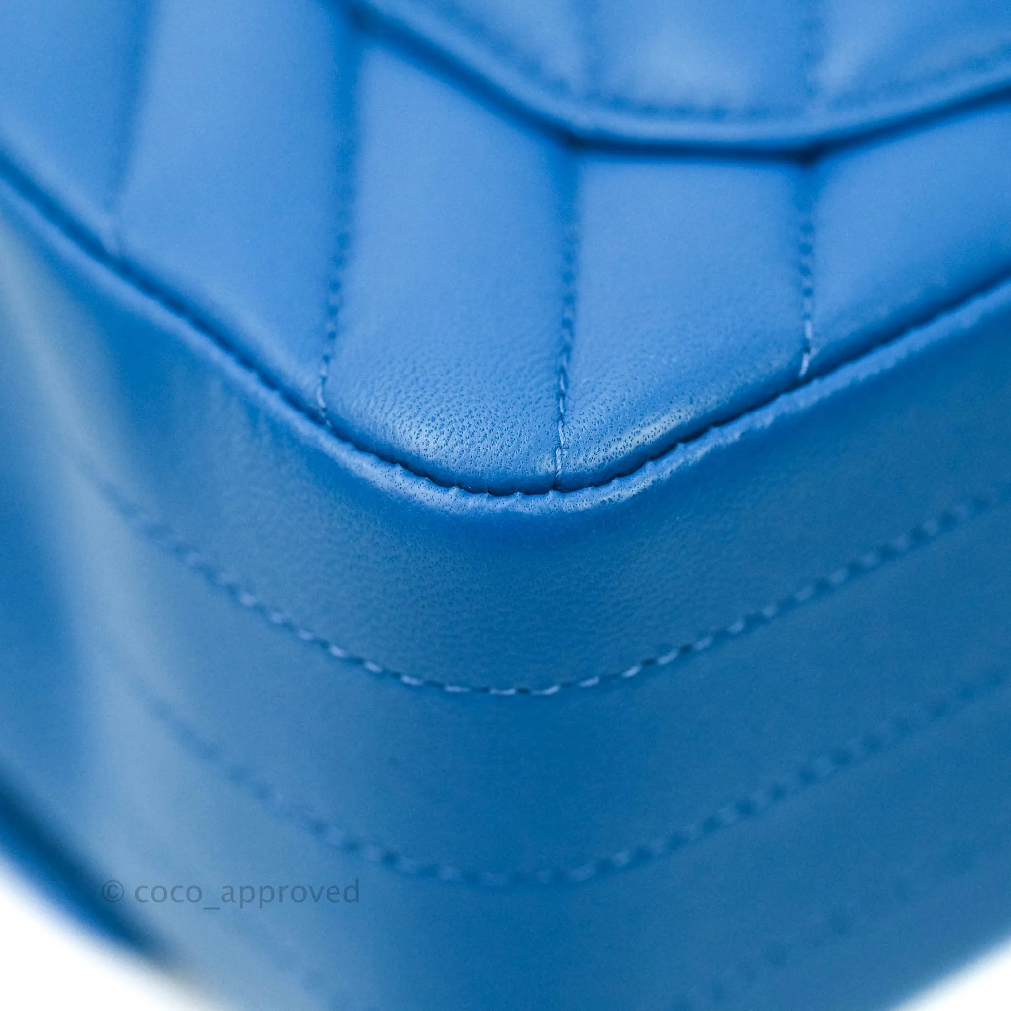 Chanel Chevron Mini Rectangular Lambskin Flap Blue Gold Hardware