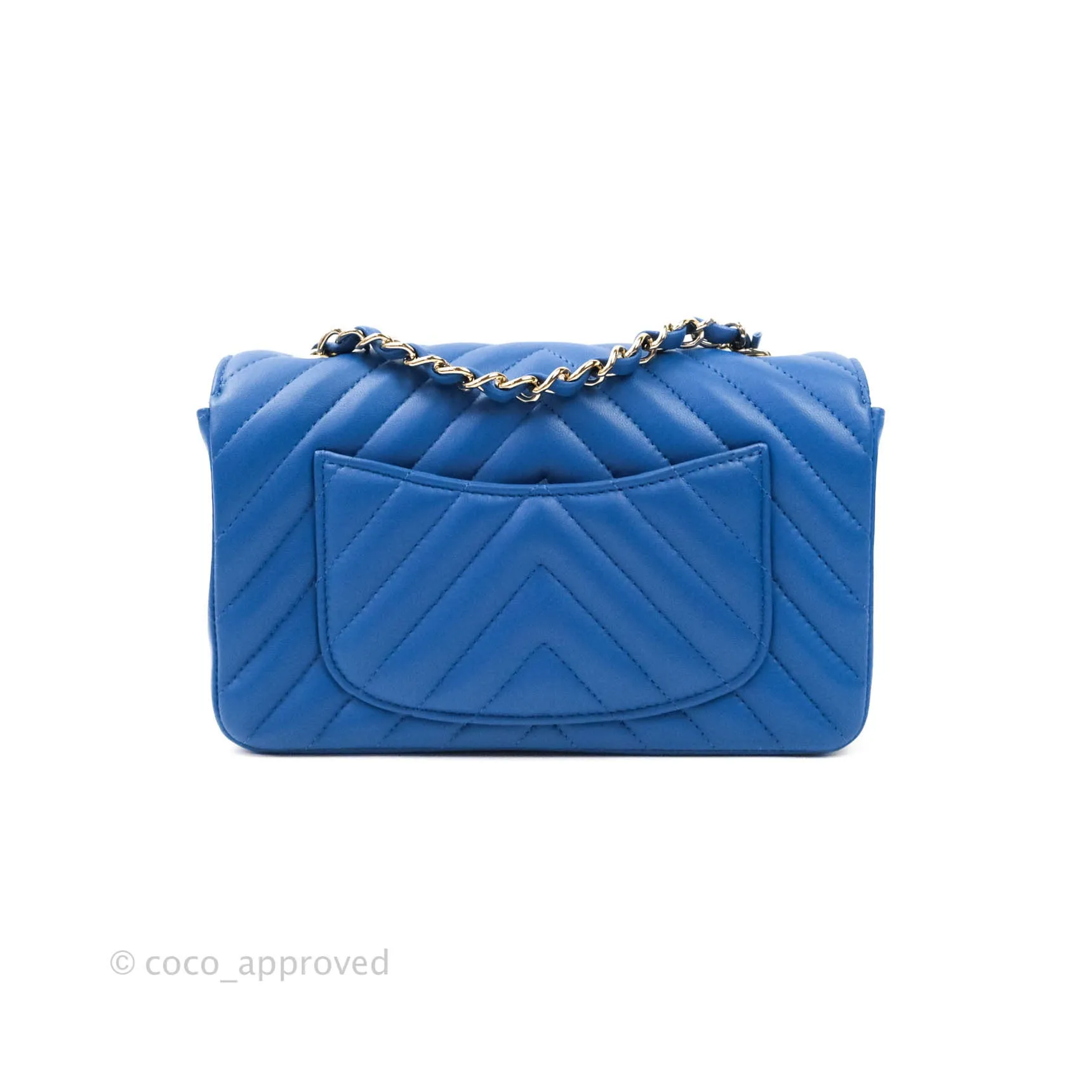 Chanel Chevron Mini Rectangular Lambskin Flap Blue Gold Hardware