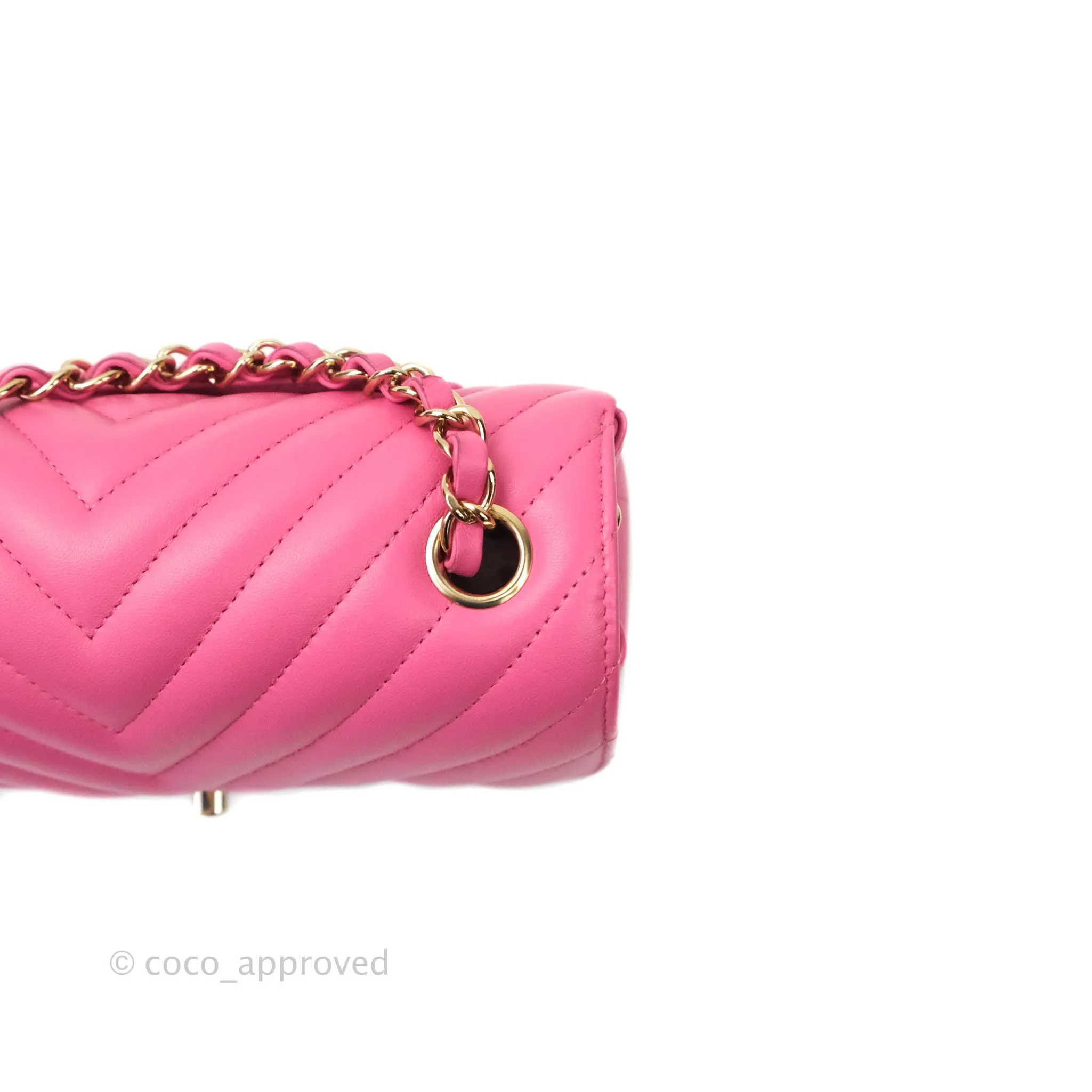 Chanel Chevron Mini Rectangular Lambskin Flap Pink Gold Hardware