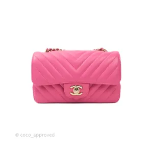 Chanel Chevron Mini Rectangular Lambskin Flap Pink Gold Hardware