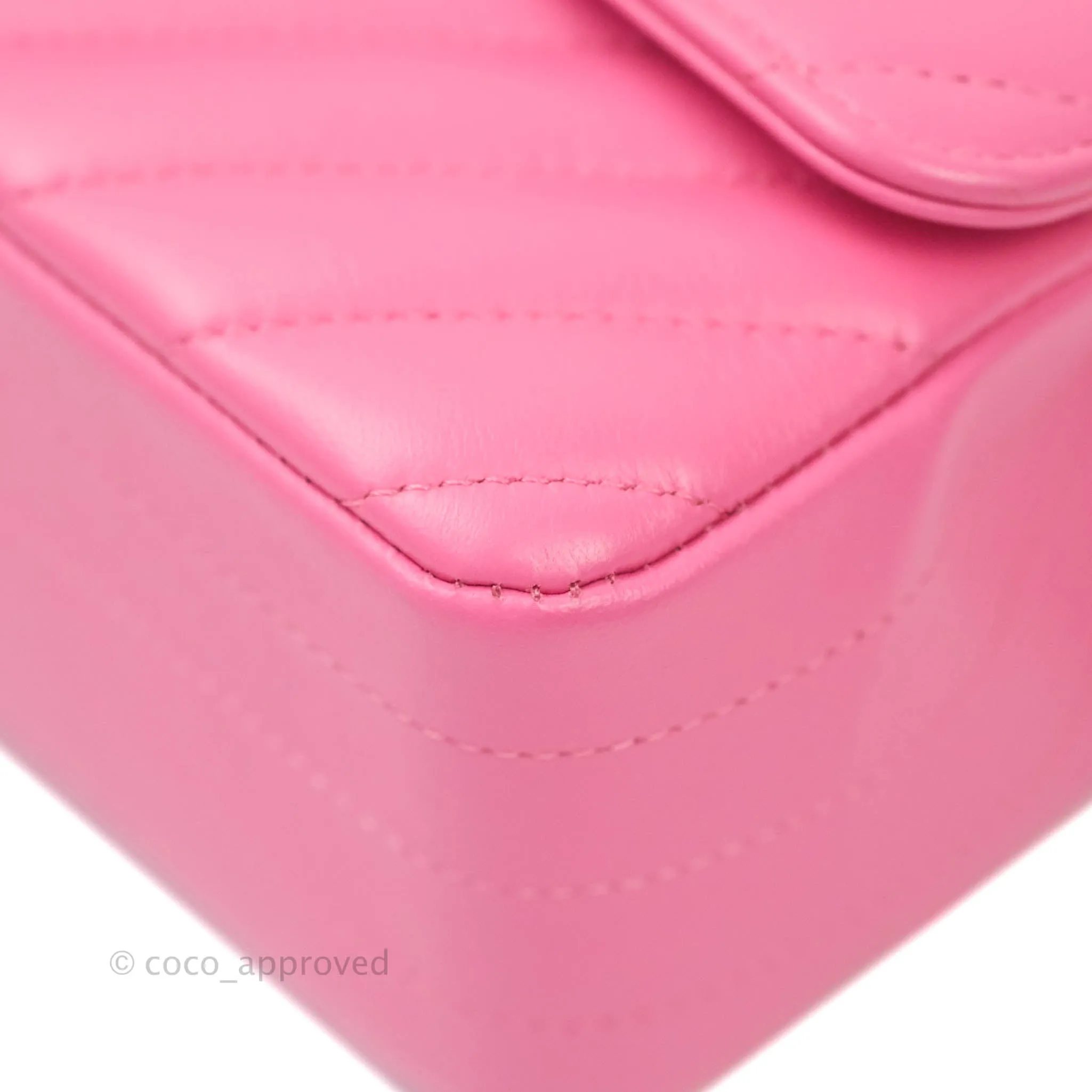 Chanel Chevron Mini Rectangular Lambskin Flap Pink Gold Hardware