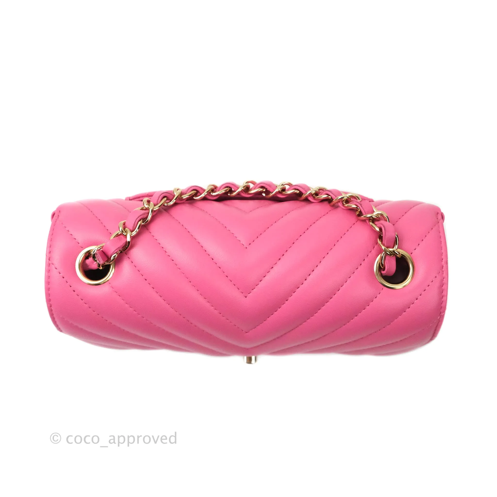 Chanel Chevron Mini Rectangular Lambskin Flap Pink Gold Hardware