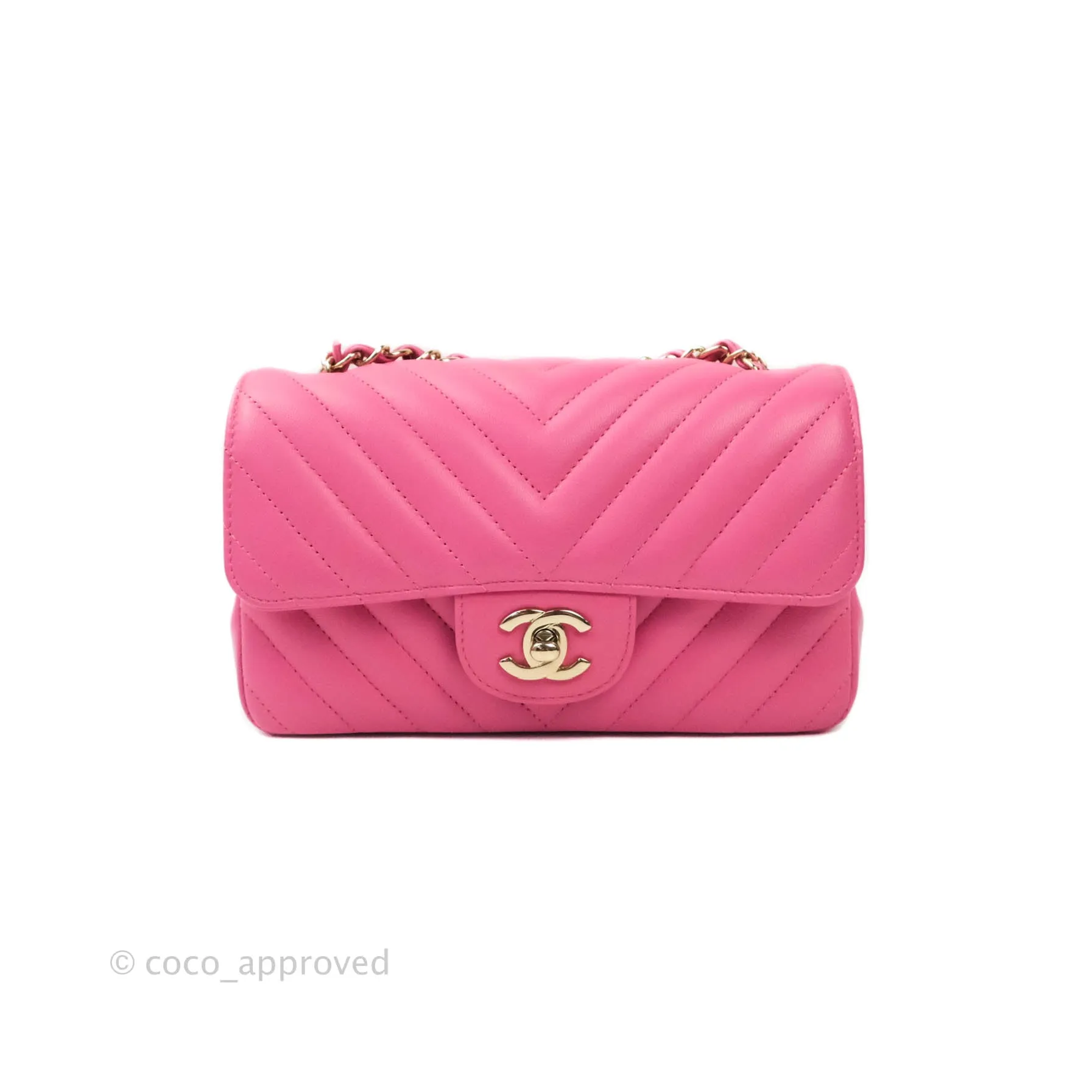 Chanel Chevron Mini Rectangular Lambskin Flap Pink Gold Hardware