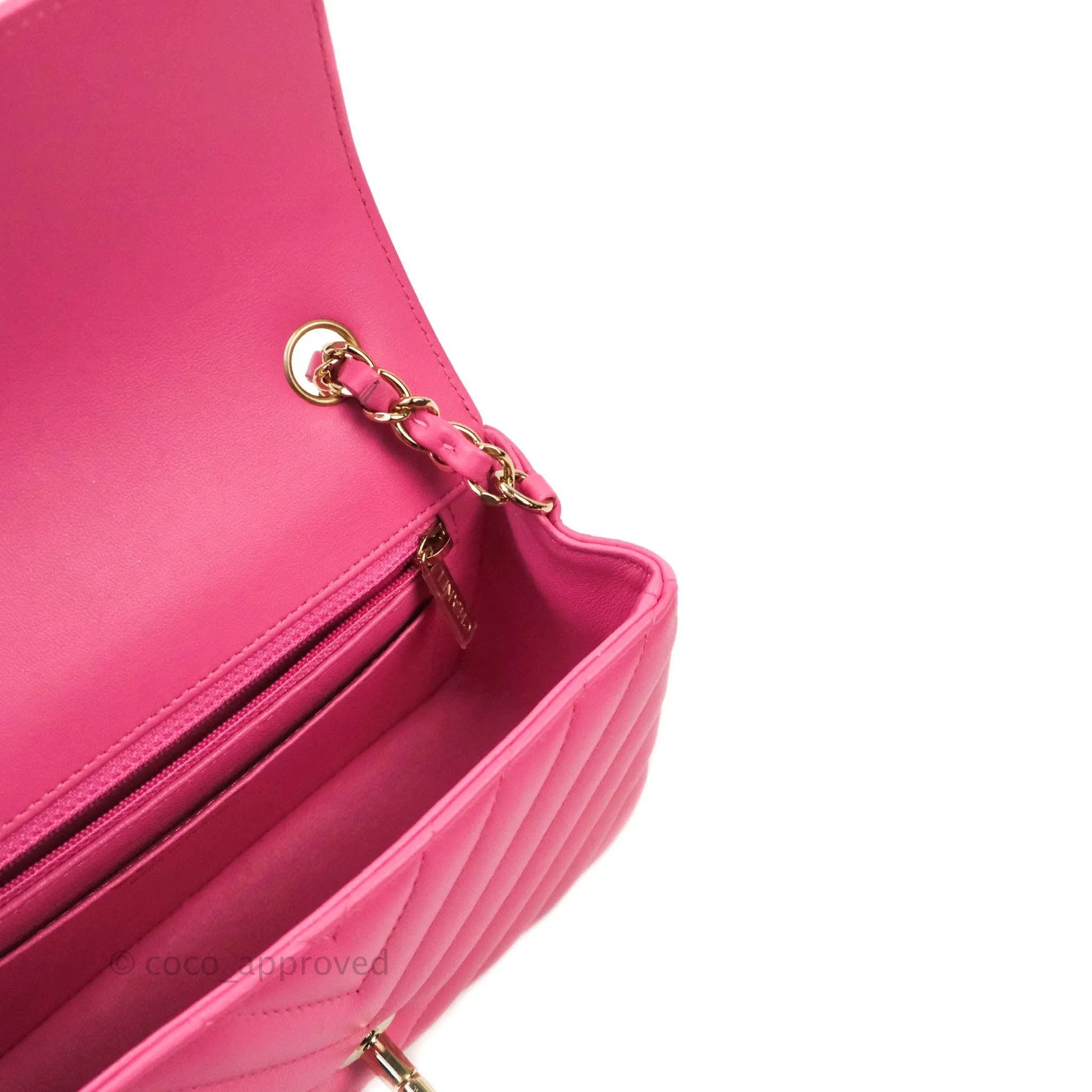 Chanel Chevron Mini Rectangular Lambskin Flap Pink Gold Hardware