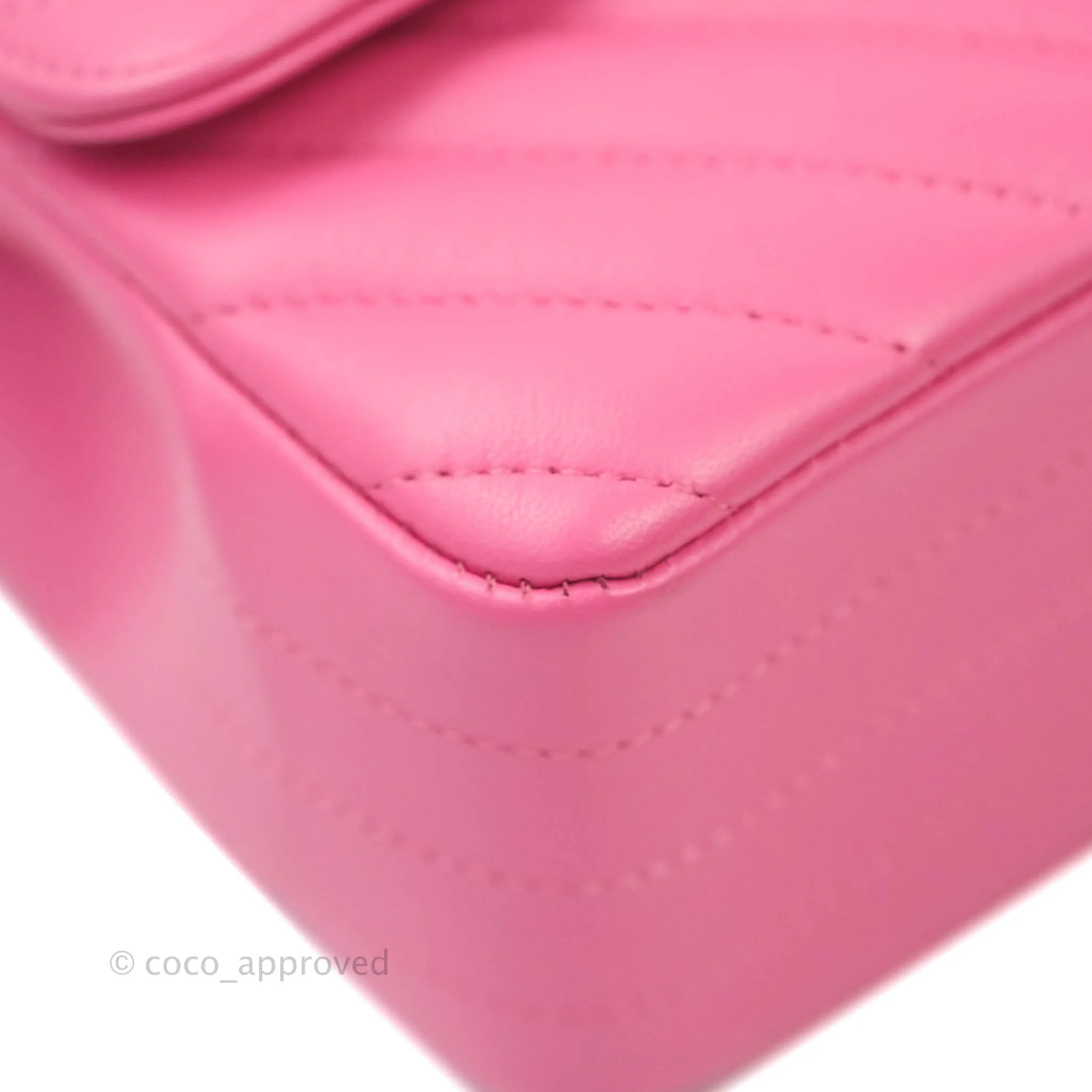 Chanel Chevron Mini Rectangular Lambskin Flap Pink Gold Hardware