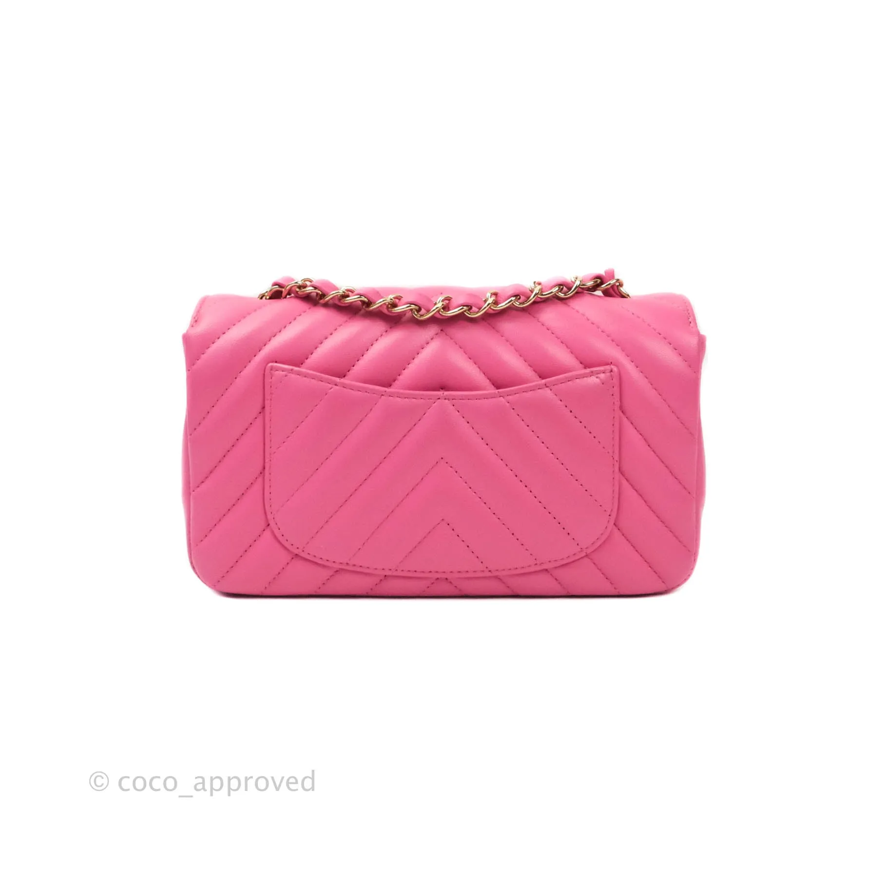 Chanel Chevron Mini Rectangular Lambskin Flap Pink Gold Hardware