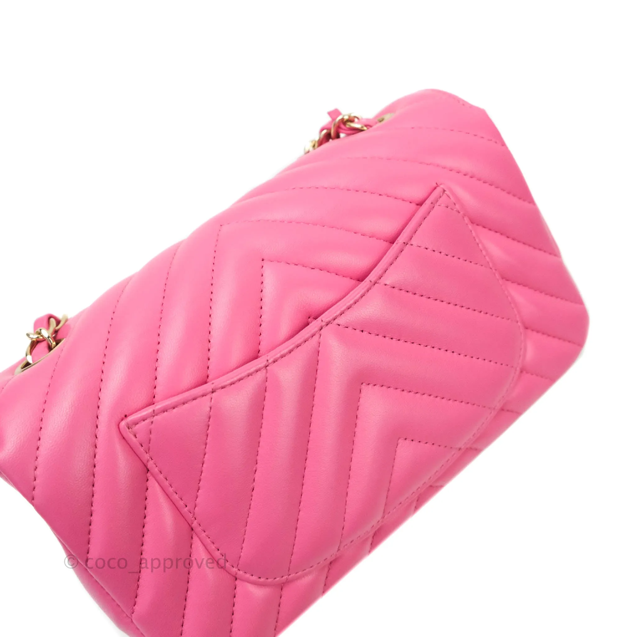 Chanel Chevron Mini Rectangular Lambskin Flap Pink Gold Hardware