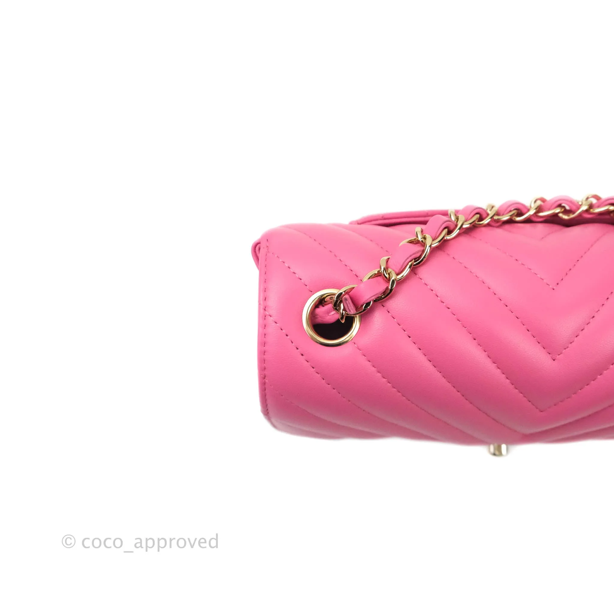 Chanel Chevron Mini Rectangular Lambskin Flap Pink Gold Hardware