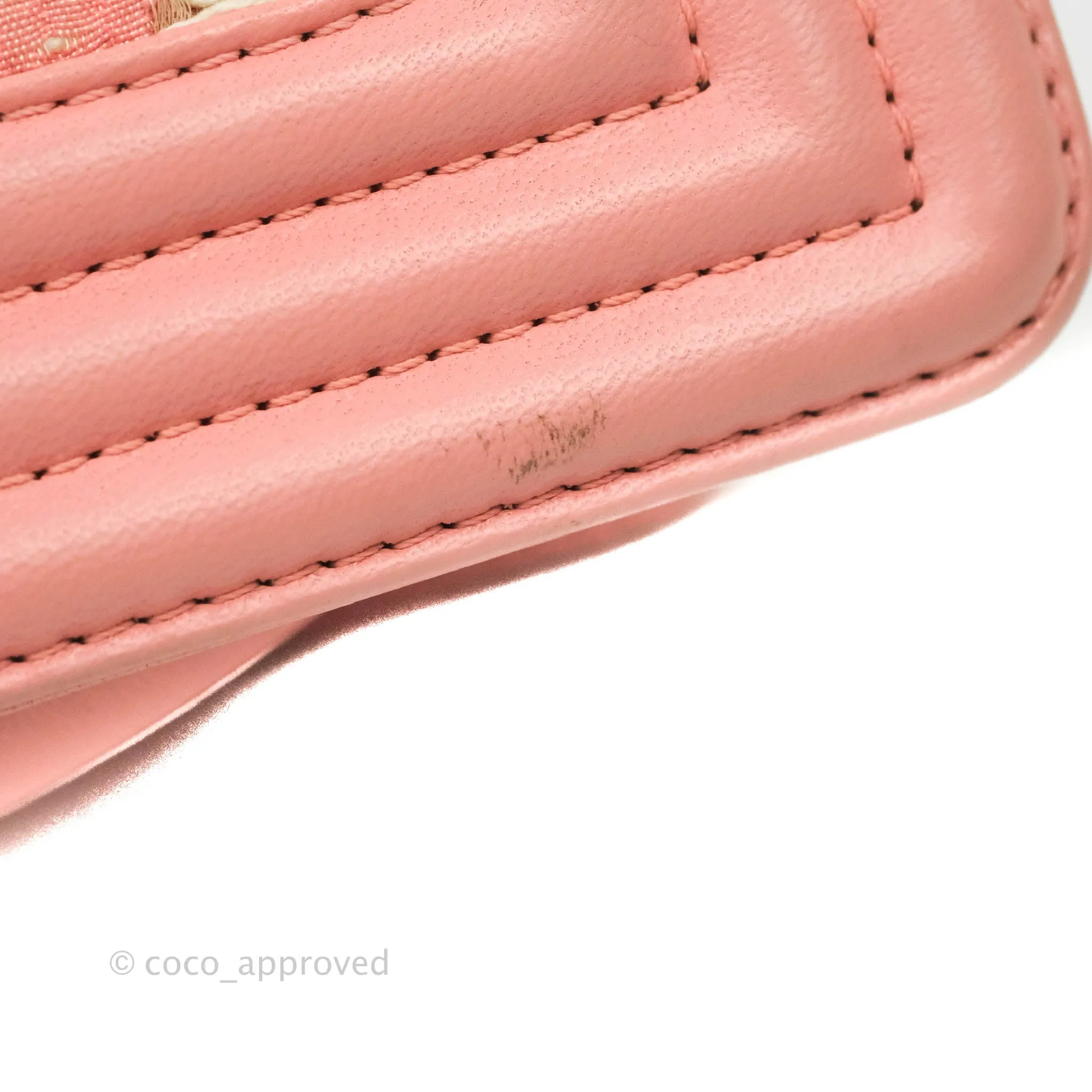 Chanel Chevron Small Boy Fabric Pink & White Aged Gold Hardware