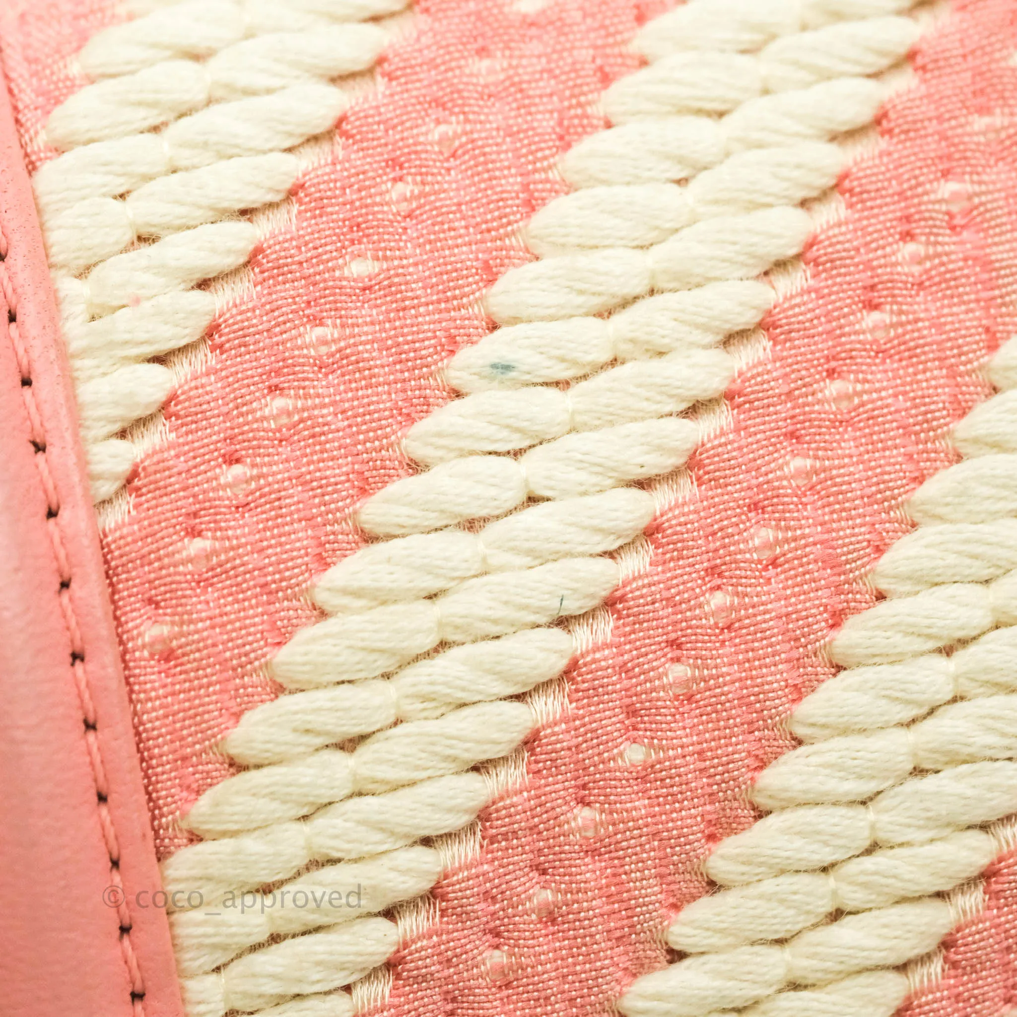 Chanel Chevron Small Boy Fabric Pink & White Aged Gold Hardware