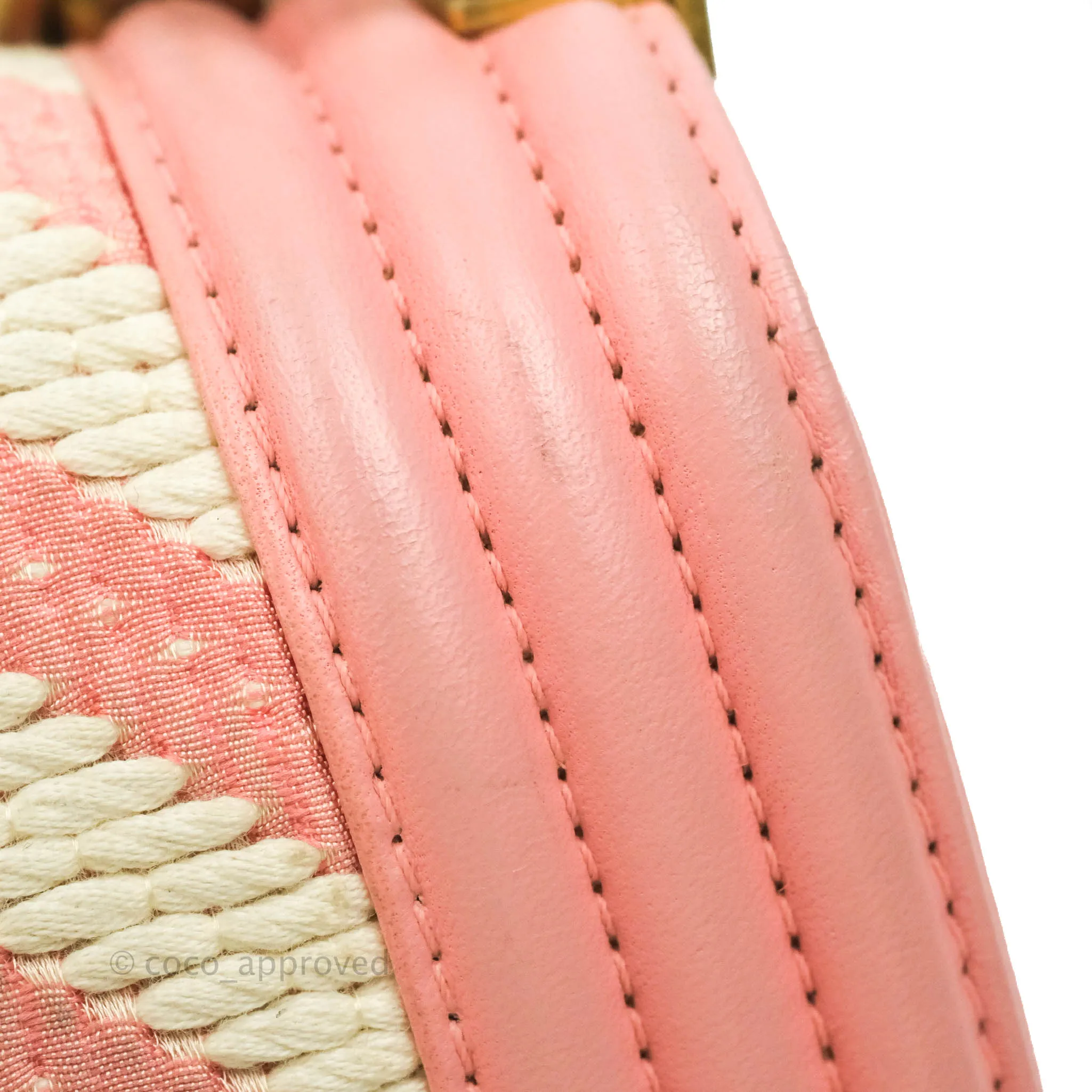 Chanel Chevron Small Boy Fabric Pink & White Aged Gold Hardware
