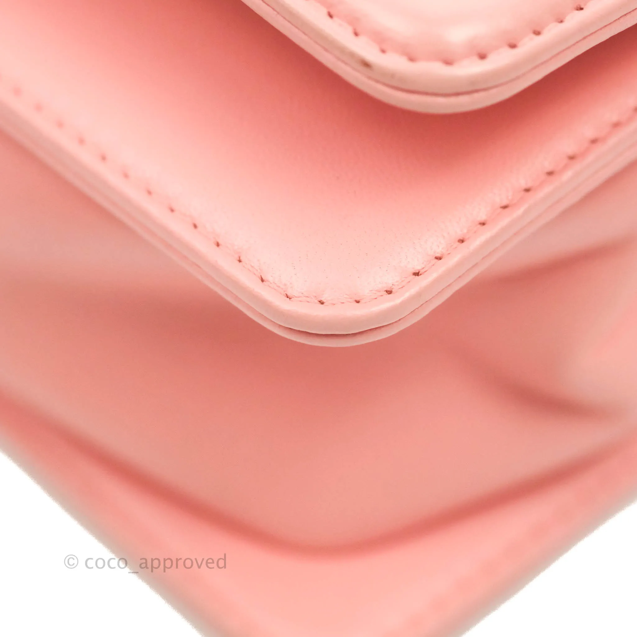Chanel Chevron Small Boy Fabric Pink & White Aged Gold Hardware