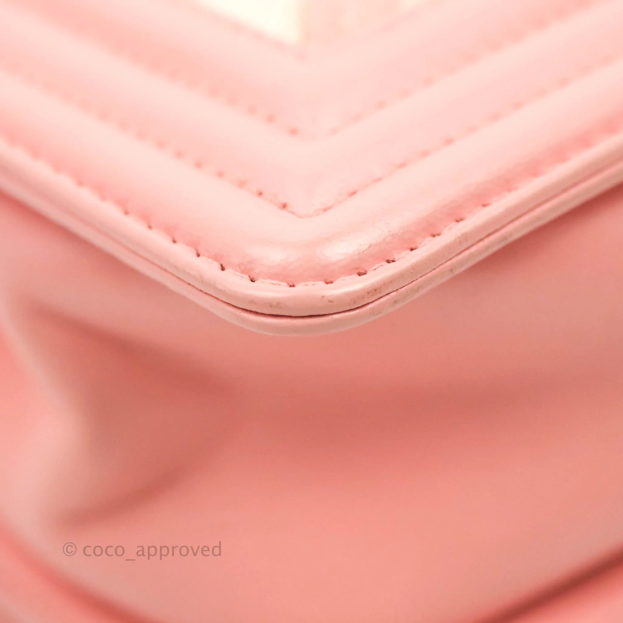 Chanel Chevron Small Boy Fabric Pink & White Aged Gold Hardware