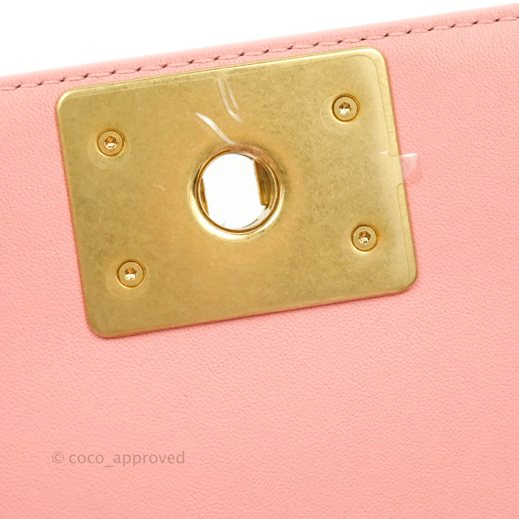 Chanel Chevron Small Boy Fabric Pink & White Aged Gold Hardware