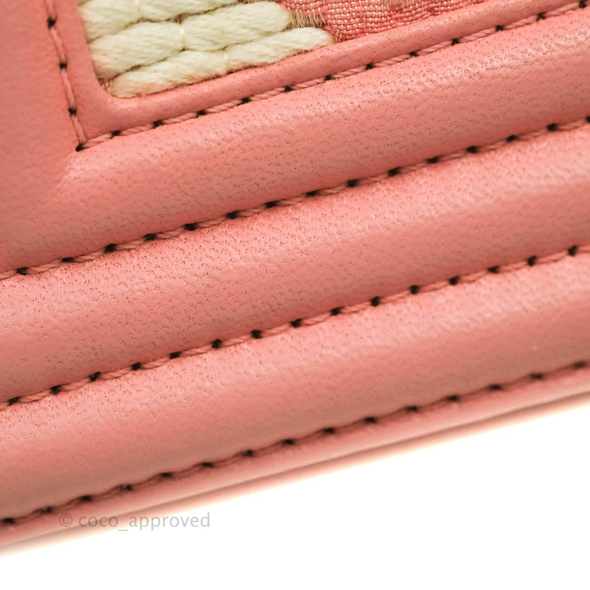 Chanel Chevron Small Boy Fabric Pink & White Aged Gold Hardware