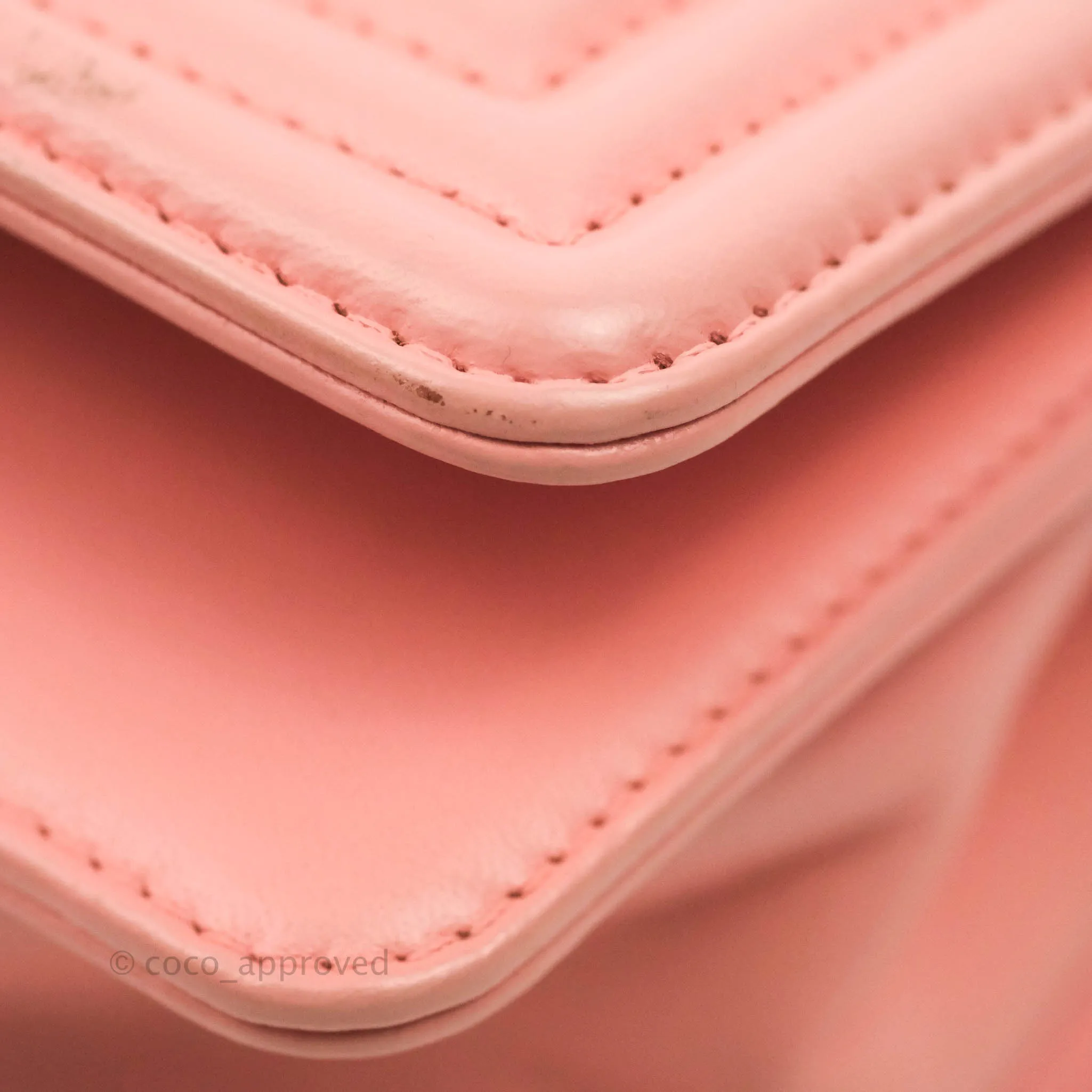 Chanel Chevron Small Boy Fabric Pink & White Aged Gold Hardware