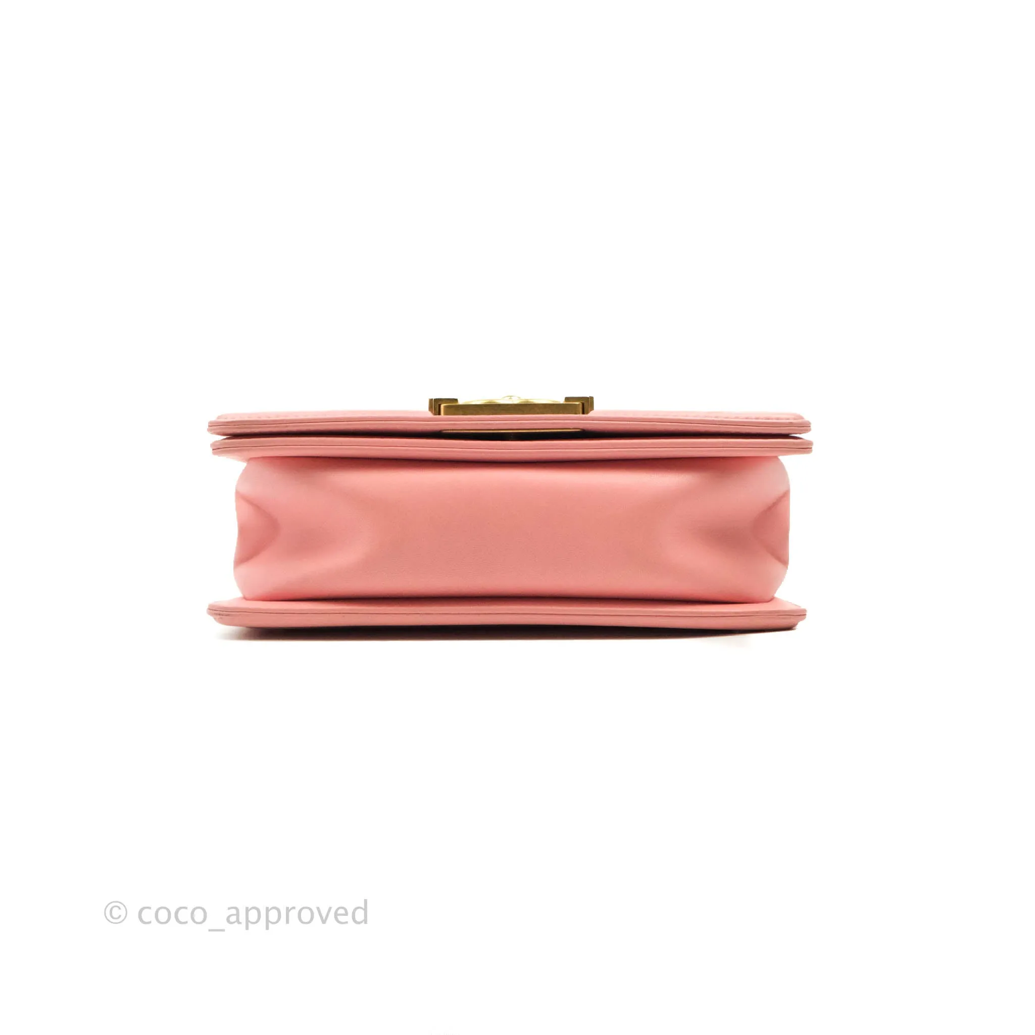 Chanel Chevron Small Boy Fabric Pink & White Aged Gold Hardware